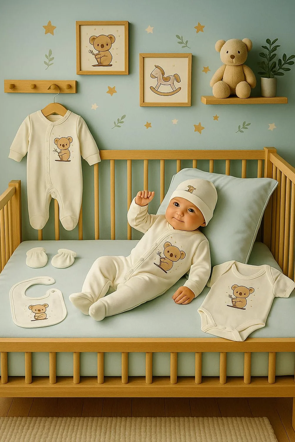 Zestaw prezentowy dla noworodka, 100% naturalna bawełna, wyposażenie dla pierwszego dziecka, unisex, zestaw upominkowy, wyposażenie dla niemowląt w wieku 0-4 miesięcy