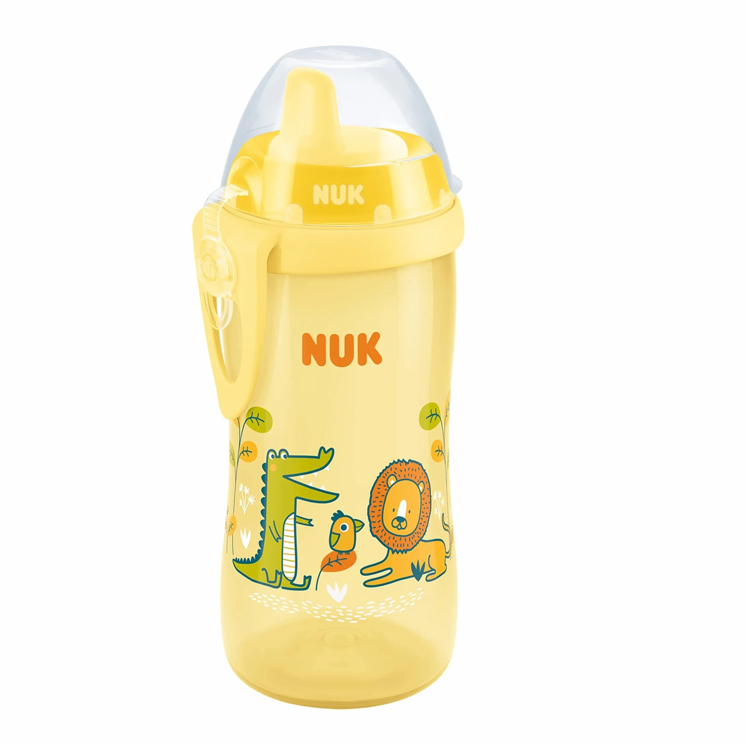 Kubek dla niemowlaka NUK Kiddy Cup | 12m+ | 300 ml | Szczelny utwardzany dzióbek do picia | Klips i ochronna przykrywka | Nie zawiera bisfenolu A | Żółty
