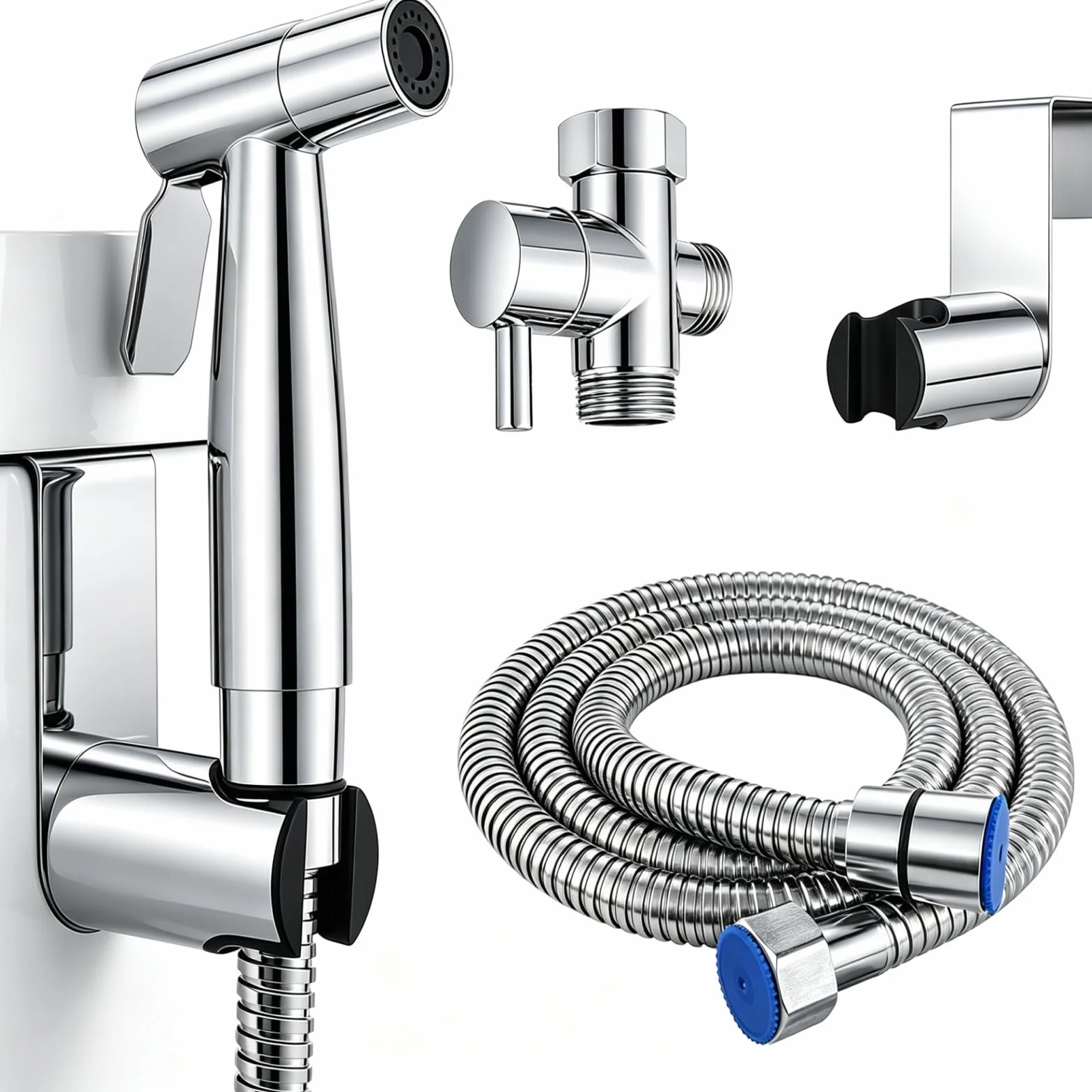 Bidet słuchawka prysznicowa zestaw do higieny osobistej, ręczny opryskiwacz ze stali nierdzewnej z wężem 1,5 m, rozpylacz pieluszek dla niemowląt, regulowany pistolet natryskowy