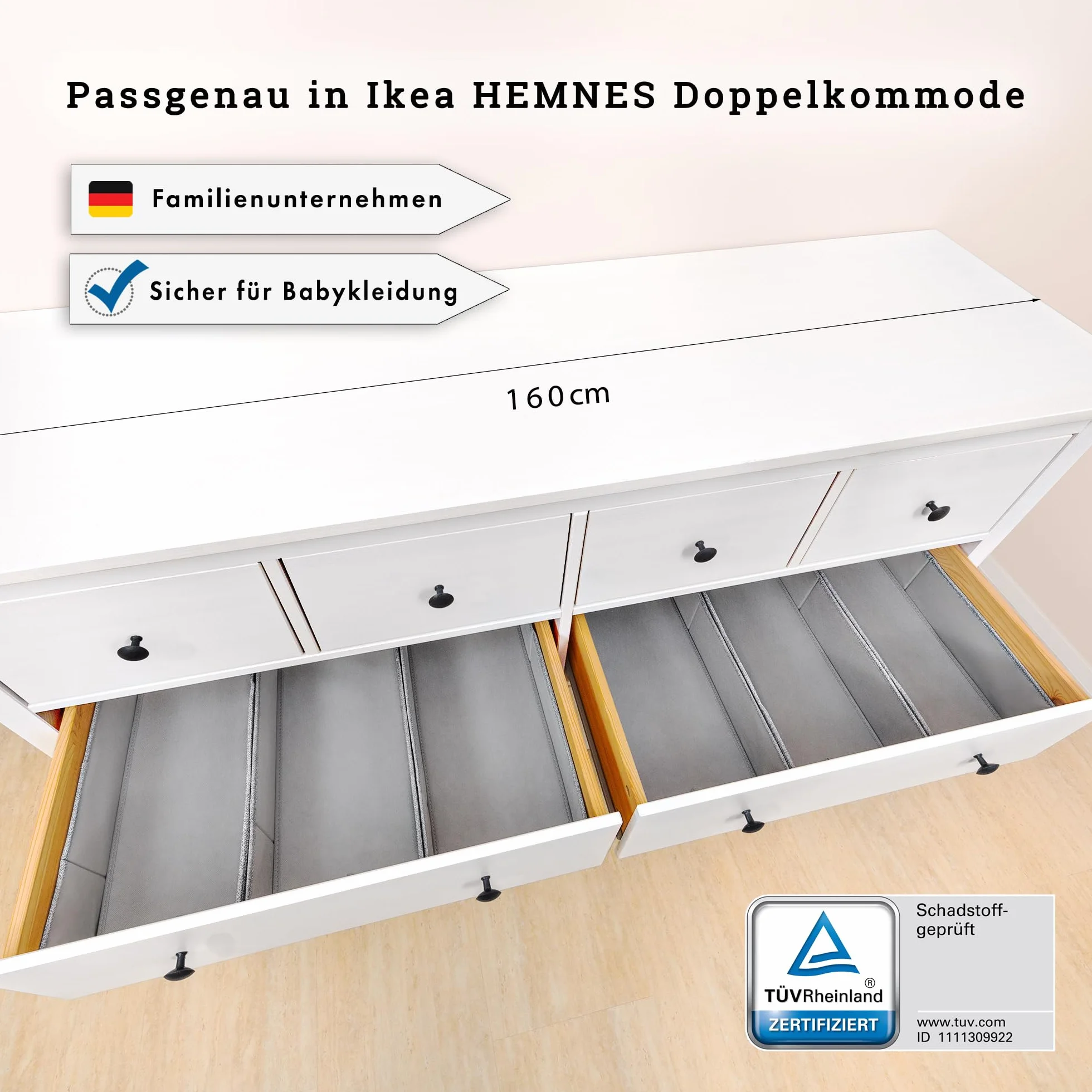 SIMPLE JOY® HEMNES Double FileFolding Box; zaprojektowany dla dużej komody Ikea HEMNES; stabilne dno; system porządkowania szuflad do przewijania, odzieży dziecięcej, skarpet, bielizny; zestaw 6