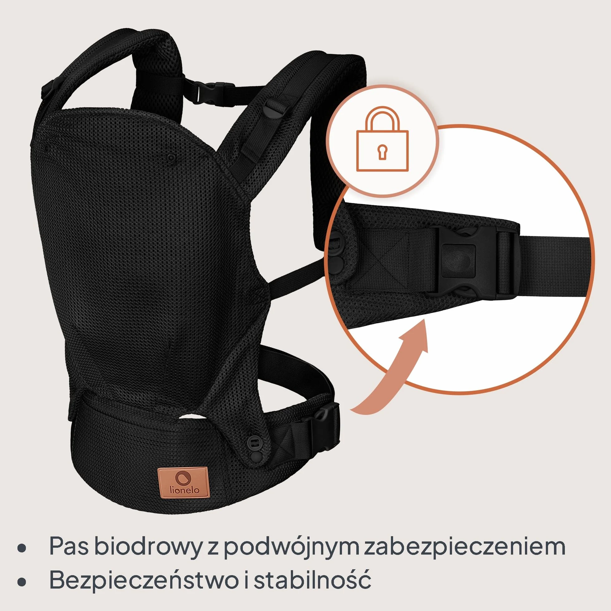 LIONELO Nosidło Ergonomiczne Dla Niemowląt Margareet Air od 4 miesiąca do 20 kg, 3 Pozycje, Oddychający Materiał, Odczepiany Kaptur, Podwójne Zabezpieczenie