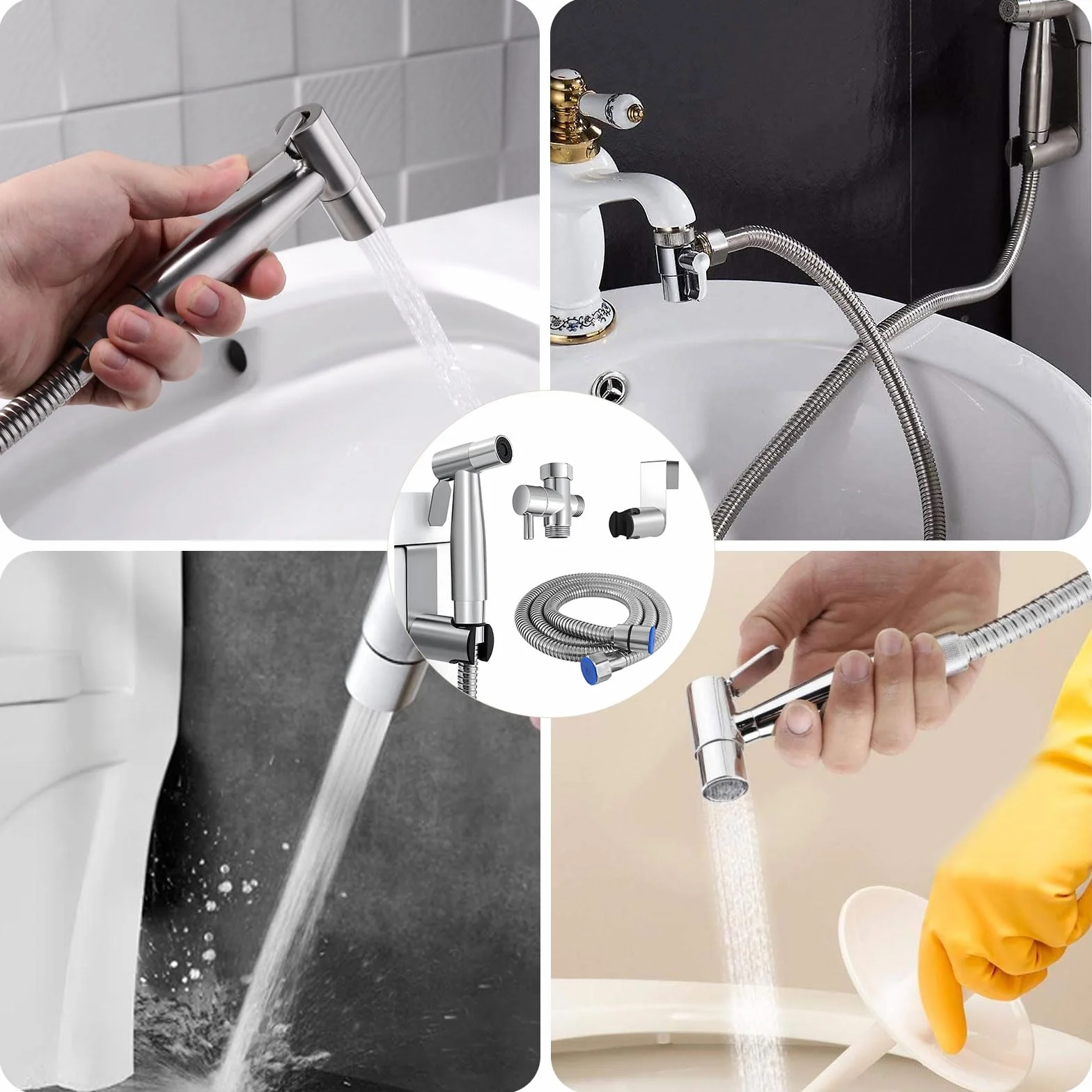 Bidet słuchawka prysznicowa zestaw do higieny osobistej, ręczny opryskiwacz ze stali nierdzewnej z wężem 1,5 m, rozpylacz pieluszek dla niemowląt, regulowany pistolet natryskowy