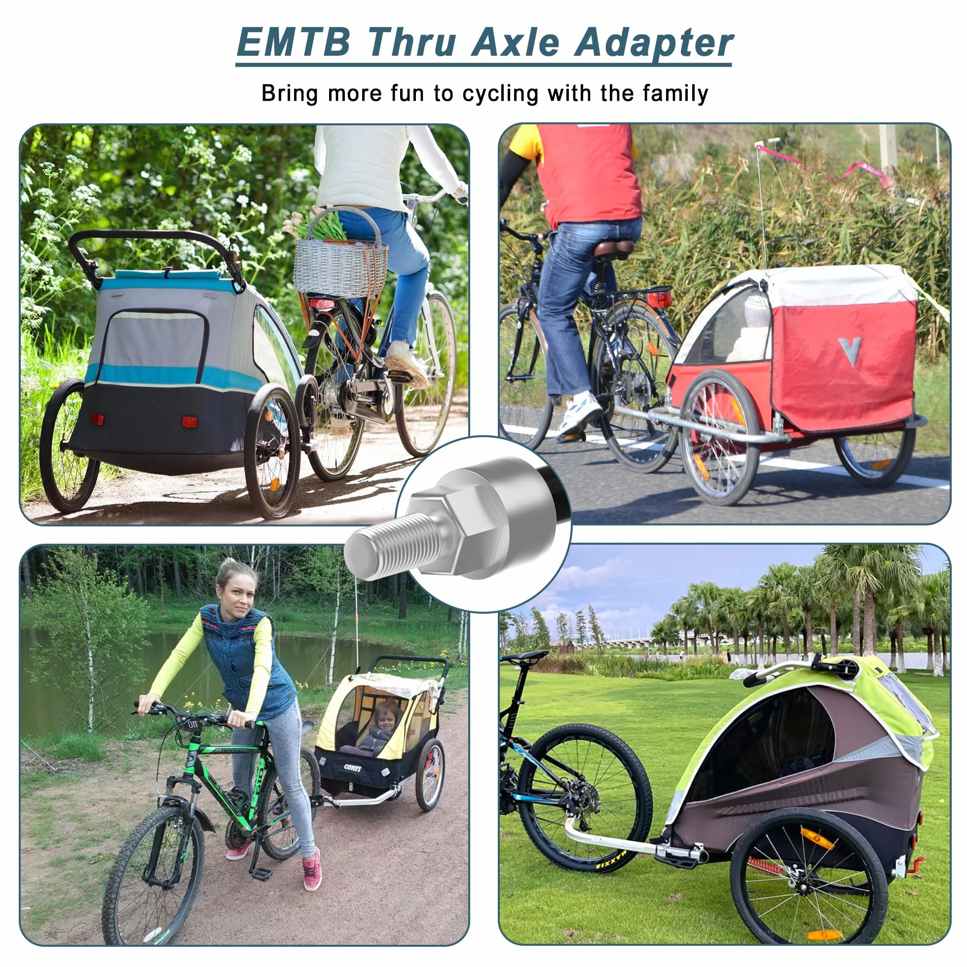 EMTB Adapter osi wtykowej M12, oś wtykowa z adapterem osi rowerowej, oś wtykowa, kompatybilna z większością sprzęgieł do przyczep rowerowych