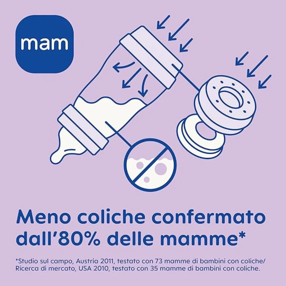 MAM Butelka Easy Start 320 ml (zestaw 2 sztuk), butelka antykolkowa do karmienia piersią, redukuje pęcherzyki powietrza i ryzyko kolki, akcesoria dla niemowląt od 4 miesięcy ze smoczkiem rozmiar 3