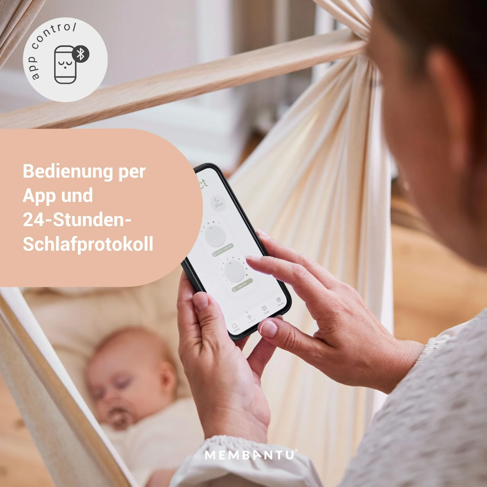 LeeLo02 silnik do kołyski sprężynowej, sterowany za pomocą aplikacji, bardzo cichy, 10 prędkości, timer i programy snu, żywotność ponad 10 000 godzin (szary)