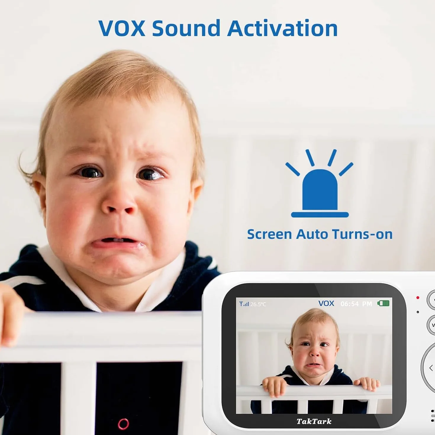 TakTark Babyphone Aparat Wideo Babyphone 3,2'' LCD Baby Phone Wireless Camera, Wideofon dziecięcy, Dwukierunkowy monitoring komunikacji, VOX, noktowizor, Zoom cyfrowy