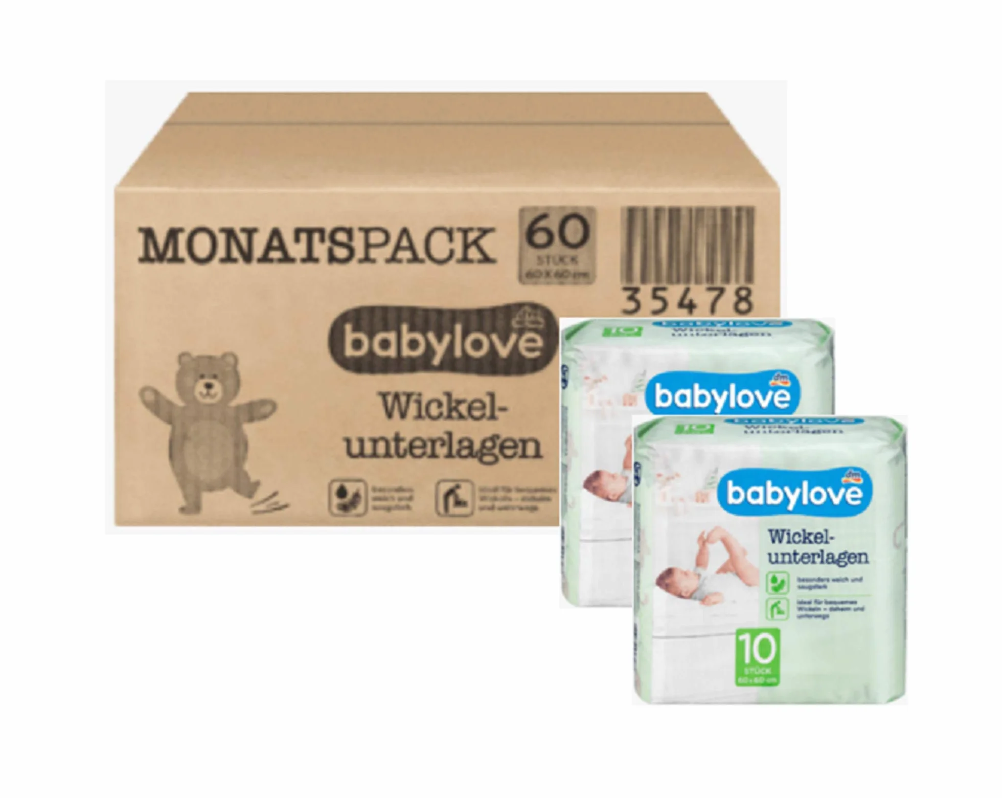 babylove podkładki do przewijania 6 x 10 szt., 60 sztuk