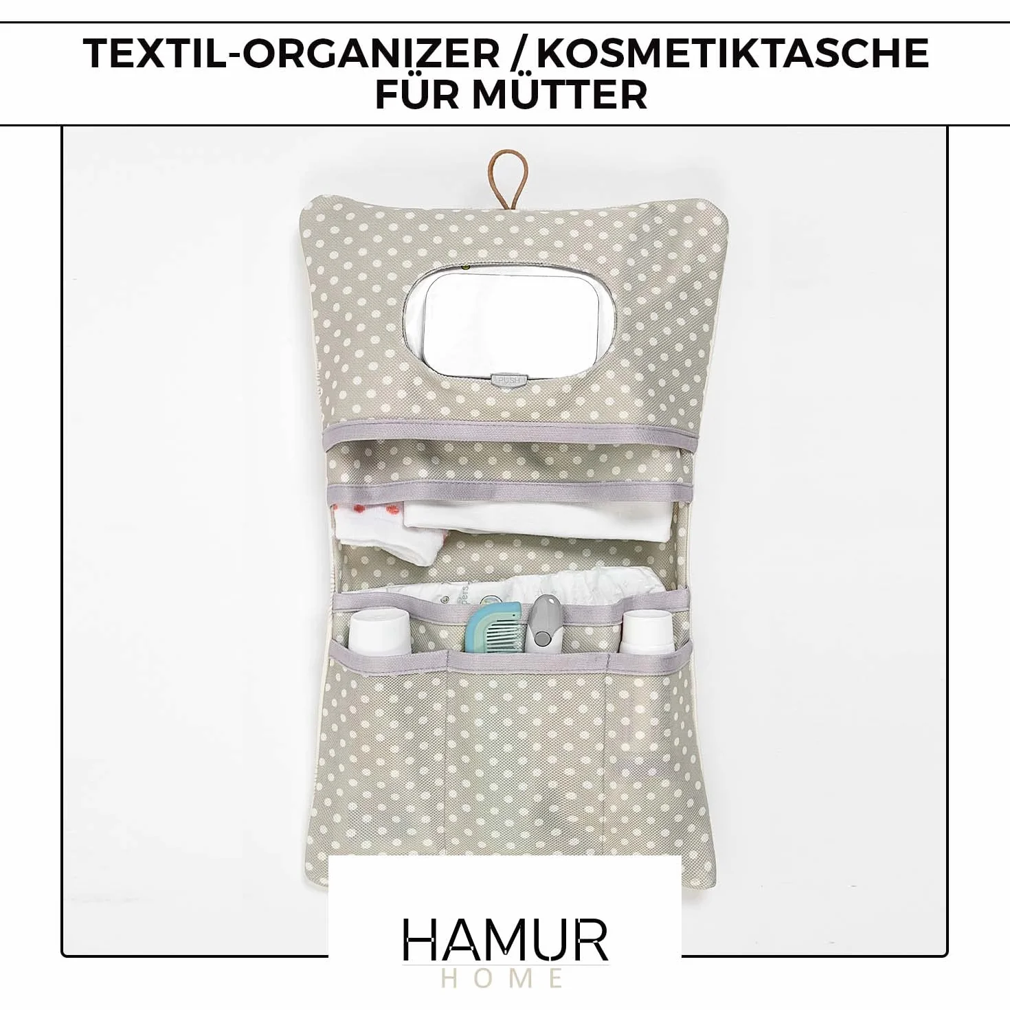 HAMUR HOME Organizer na pieluchy i kosmetyczka 2 w 1 - mała torba na pieluchy w podróży dla mamy pieluchy kremowe chusteczki organizer dla niemowląt, Liście, Liście