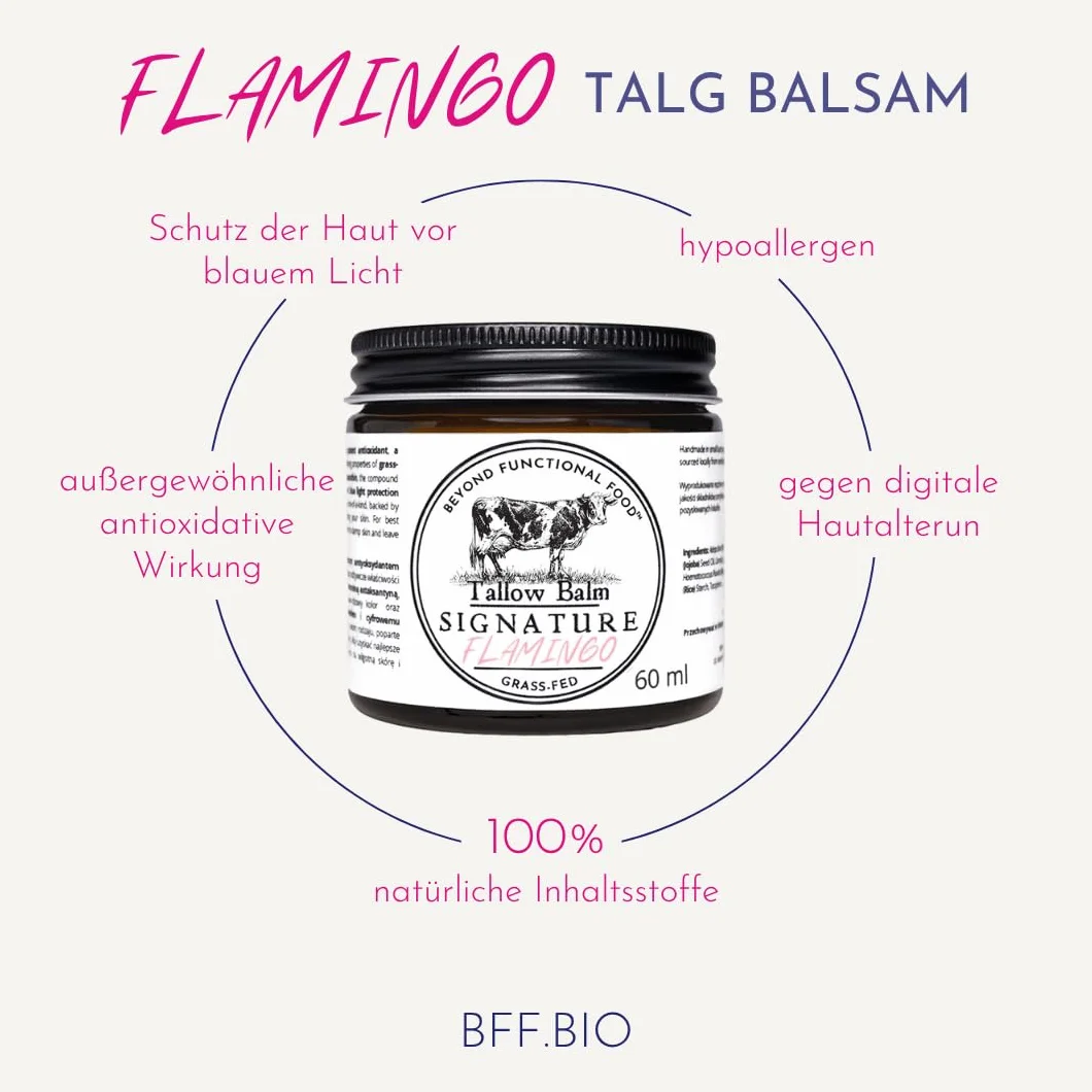 Flamingo Beef Tallow Balm - Balsam z łojem wołowym przeciw cyfrowemu starzeniu - Krem z astaksantyną i antyoksydantami - Ochrona przed niebieskim światłem - 60 ml