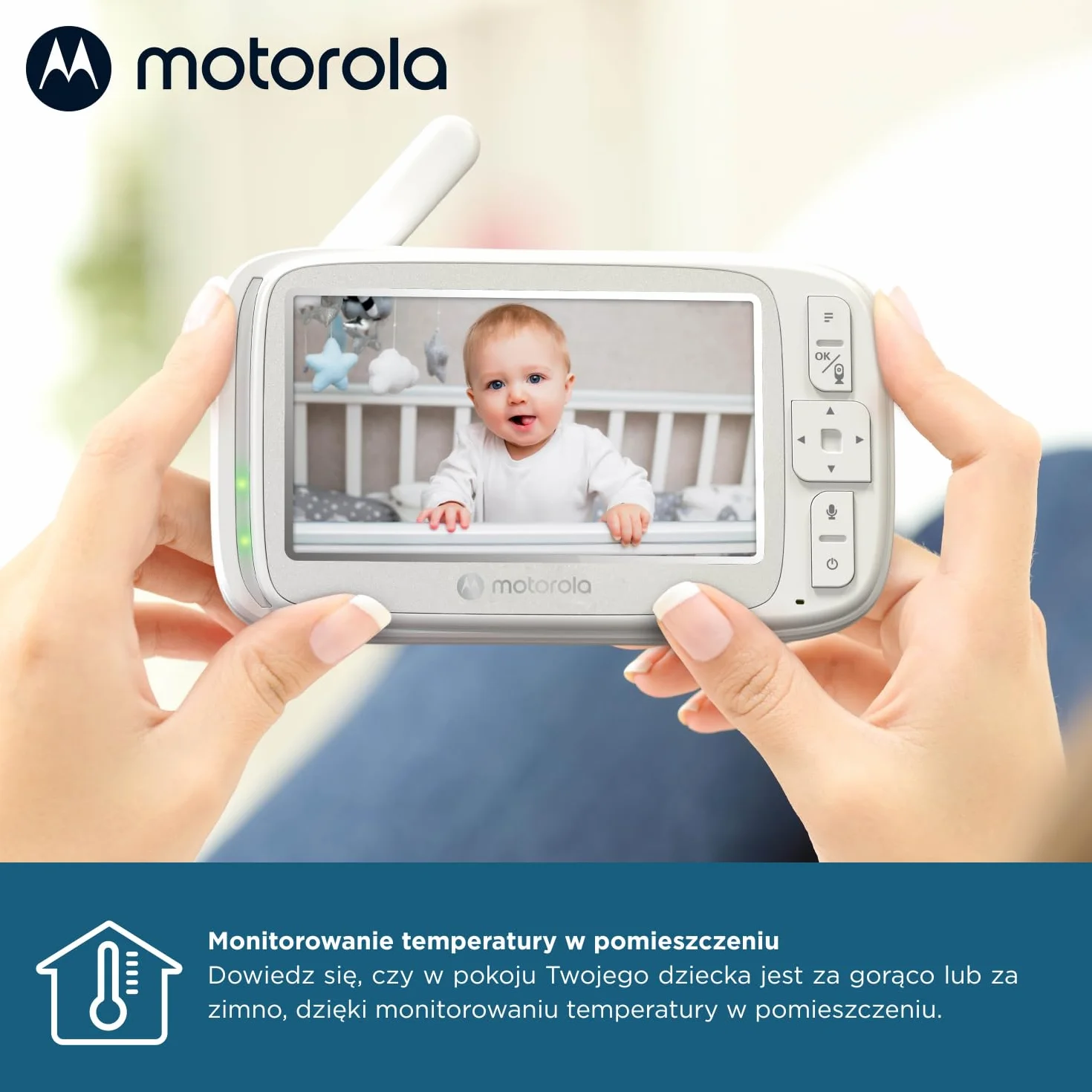 Motorola Nursery VM75 Monitor dla dziecka – 5-calowy monitor dla rodzica, noktowizor na podczerwień, zoom cyfrowy, rozmowa dwukierunkowa i kołysanki