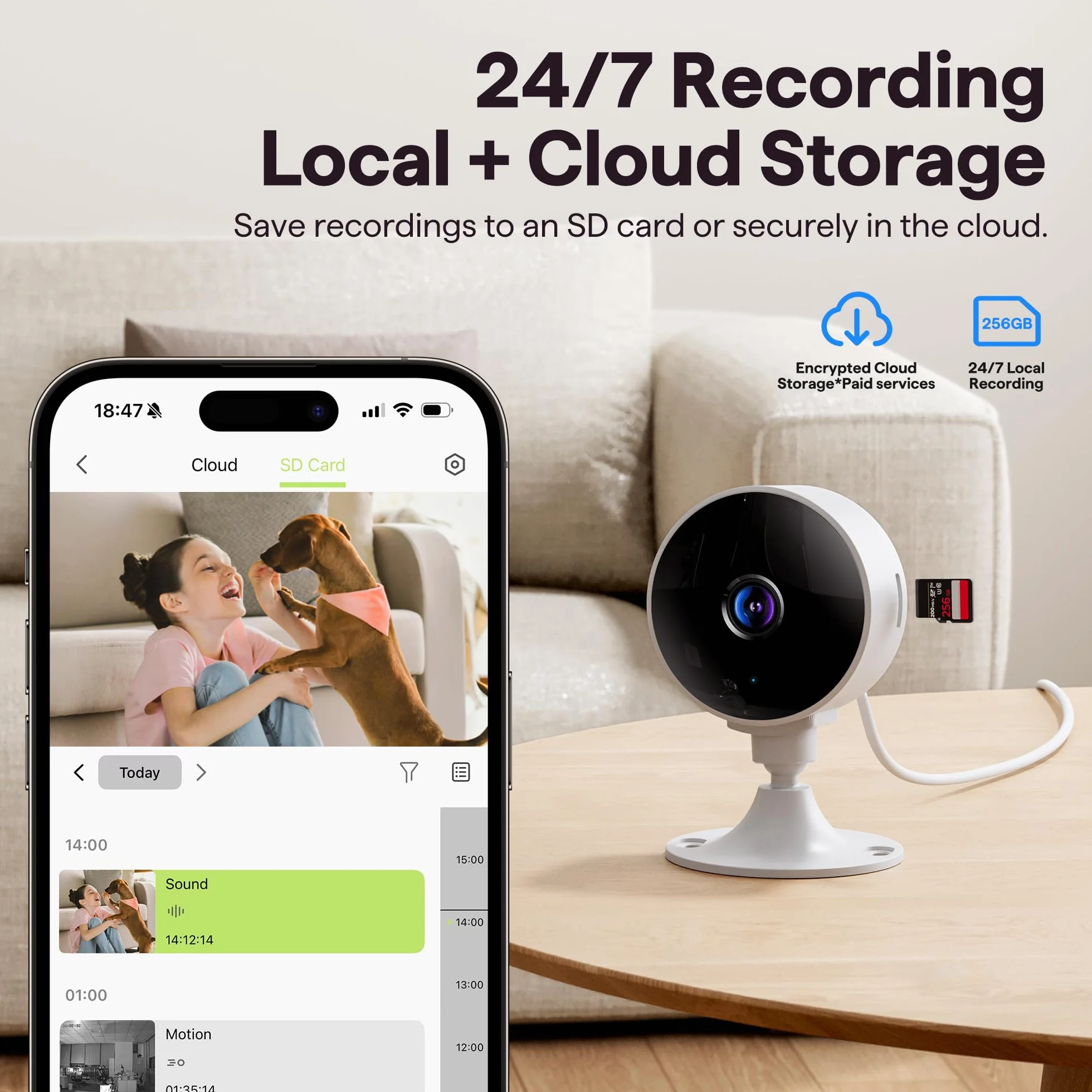 Kamera Wewnętrzna 2K 3MP, WiFi Niania i Kamera dla Zwierząt z Wykrywaniem Ruchu, Dwukierunkowy Dźwięk, Nocne Widzenie, Kompatybilna z Alexa i Google Assistant, SD/Cloud, Tylko WiFi 2,4GHz