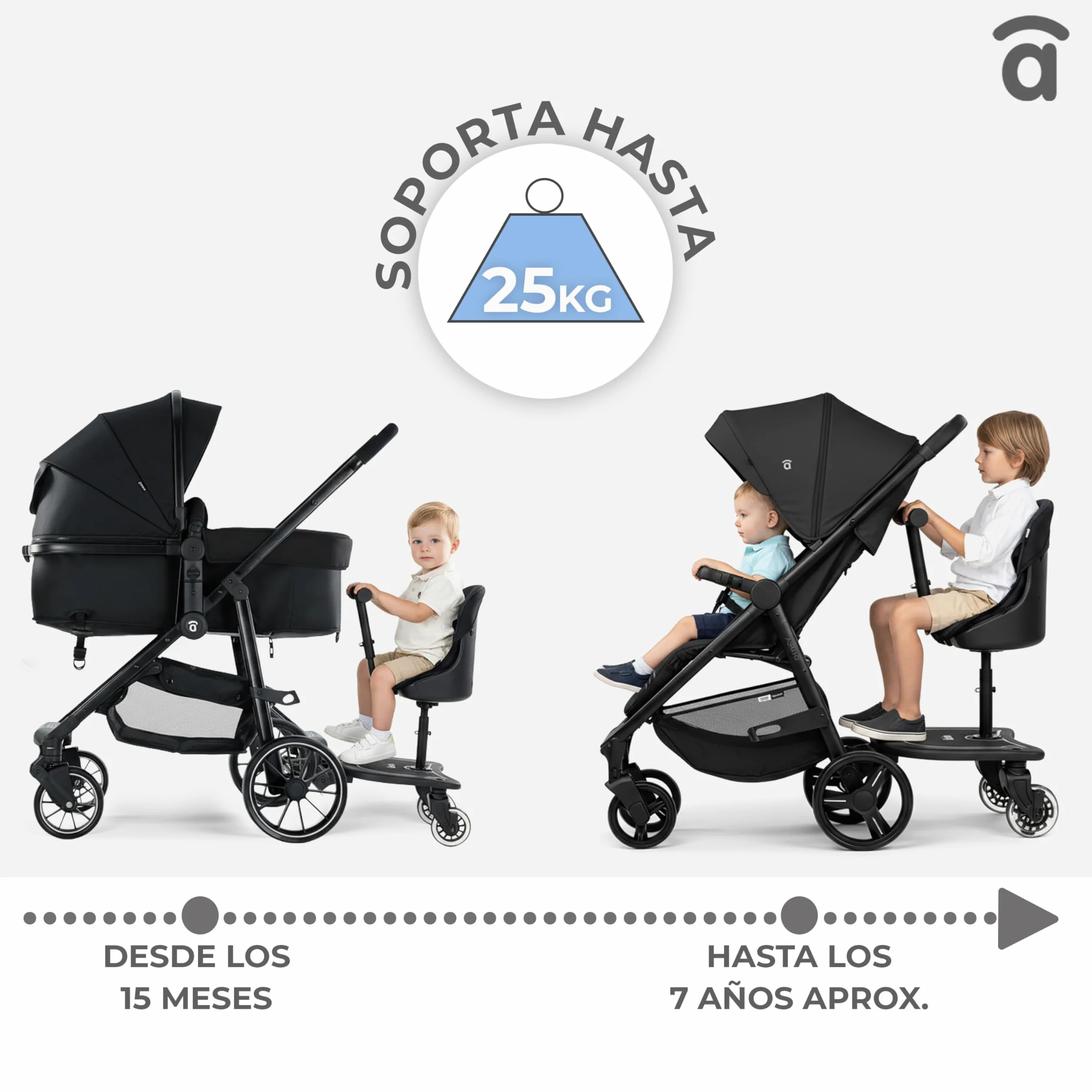 Asalvo BUGGY BOARD hulajnoga z siedziskiem do wózka spacerowego, deska do wózka dziecięcego z siedzeniem, uniwersalna deskorolka wózek dla dziecka, deska dla drugiego dziecka, akcesoria dla dzieci w