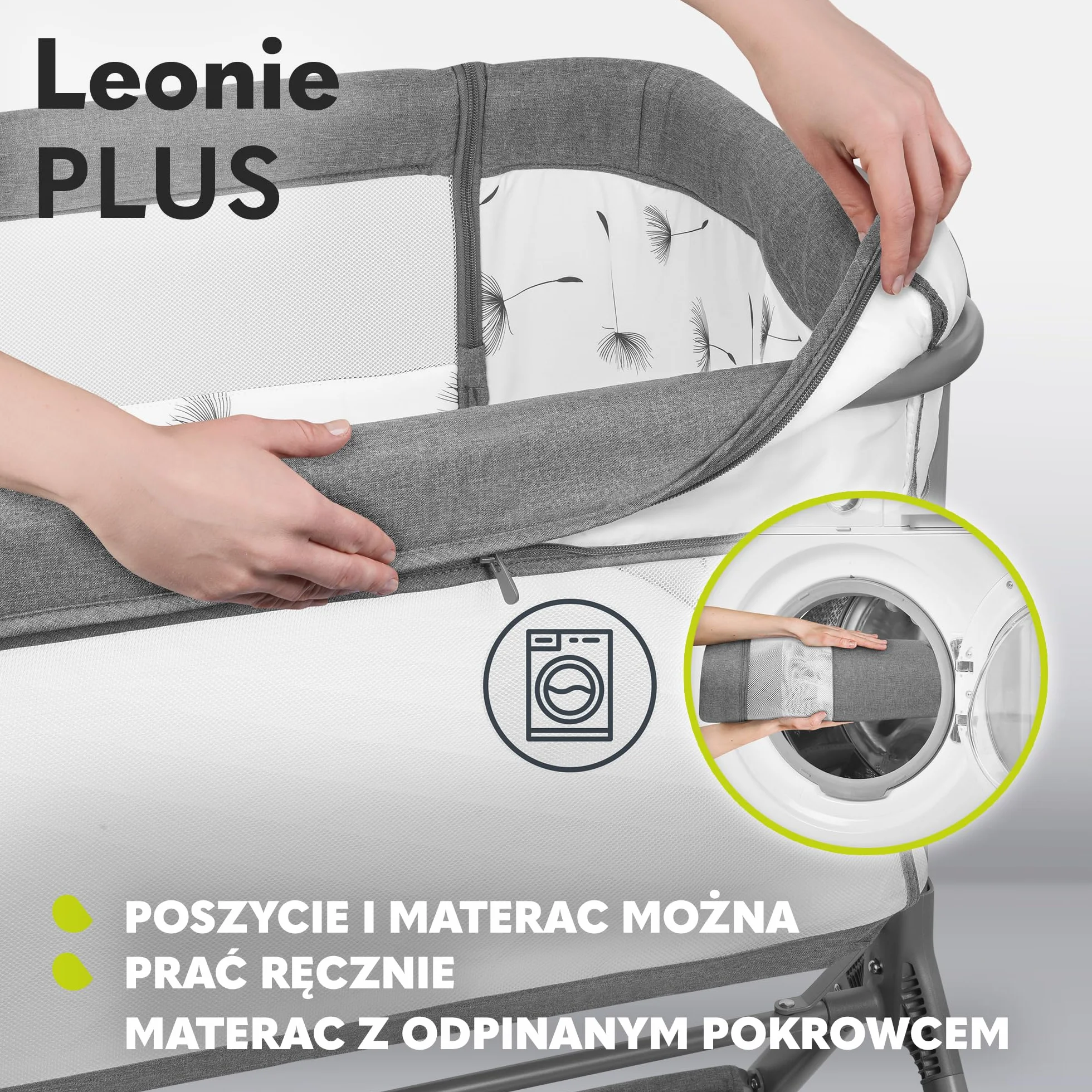 LIONELO LEONIE Plus 3 w 1 Dziecięce Łóżeczko Wolnostojące do 9kg, Łóżeczko Dostawne i Kołyska, Regulacja Wysokości, Przewiewne Ścianki, Odpinany Bok, Kółka z Hamulcem Duży Kosz