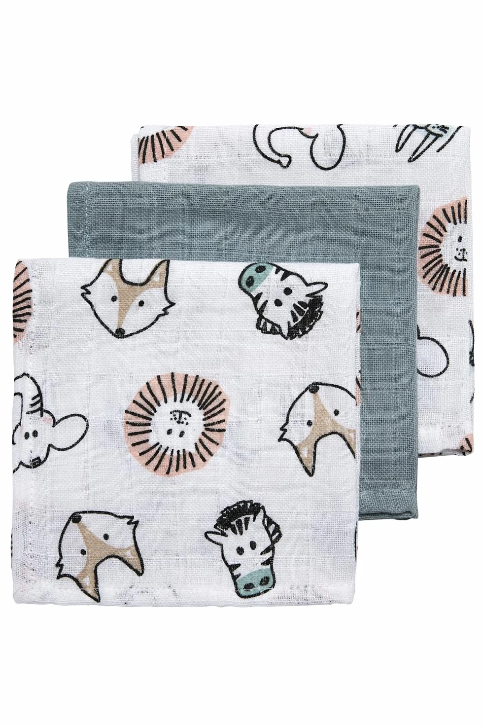 Meyco Hydrophilic Burp Cloths - Zestaw 3-30x30cm - Zwierzęta/Uni - Stone Green/White