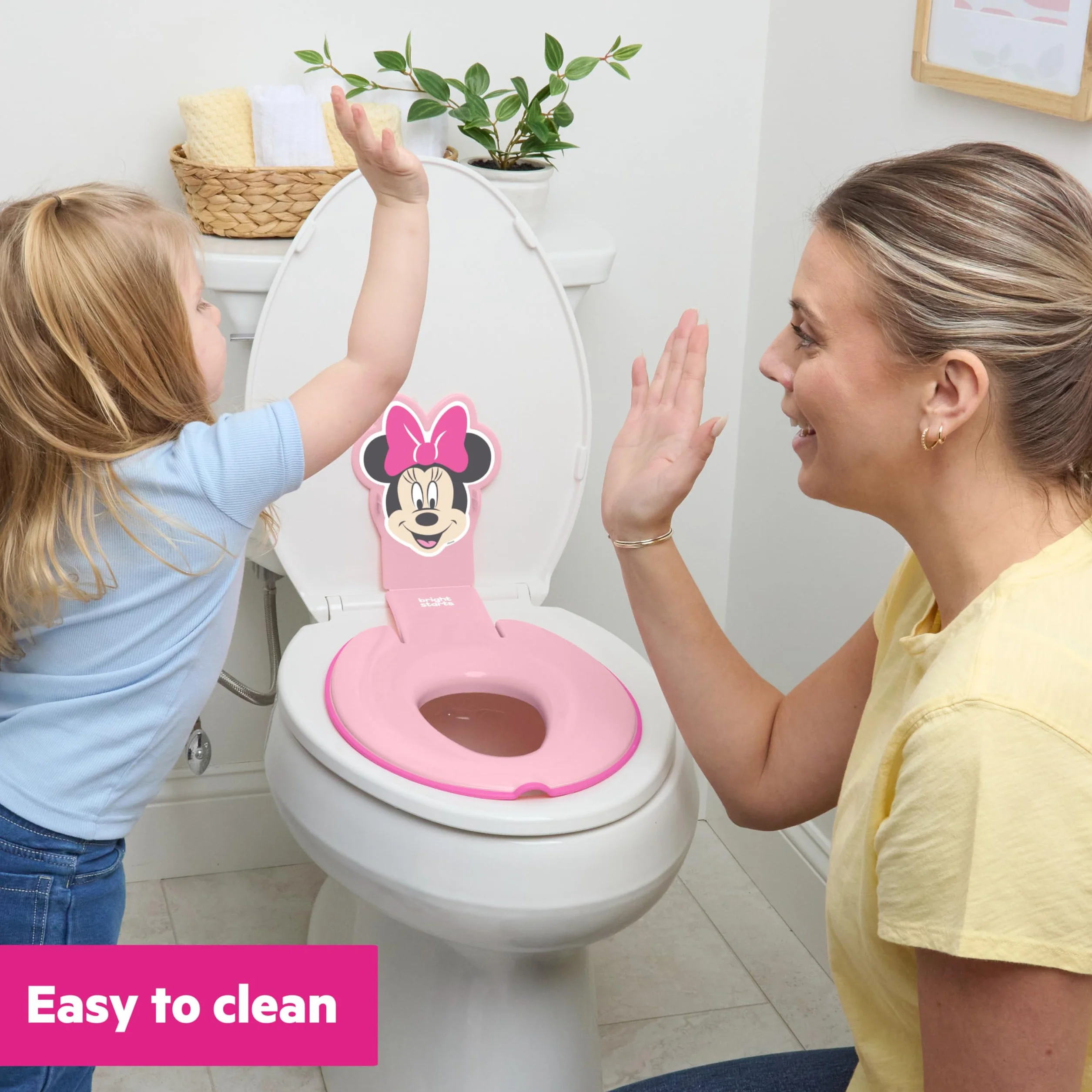 Bright Starts Disney Baby Minnie Mouse Flip & Sit Nocnik, bezpiecznie mocuje się do toalety, oszczędzająca miejsce konstrukcja pasuje do większości toalet