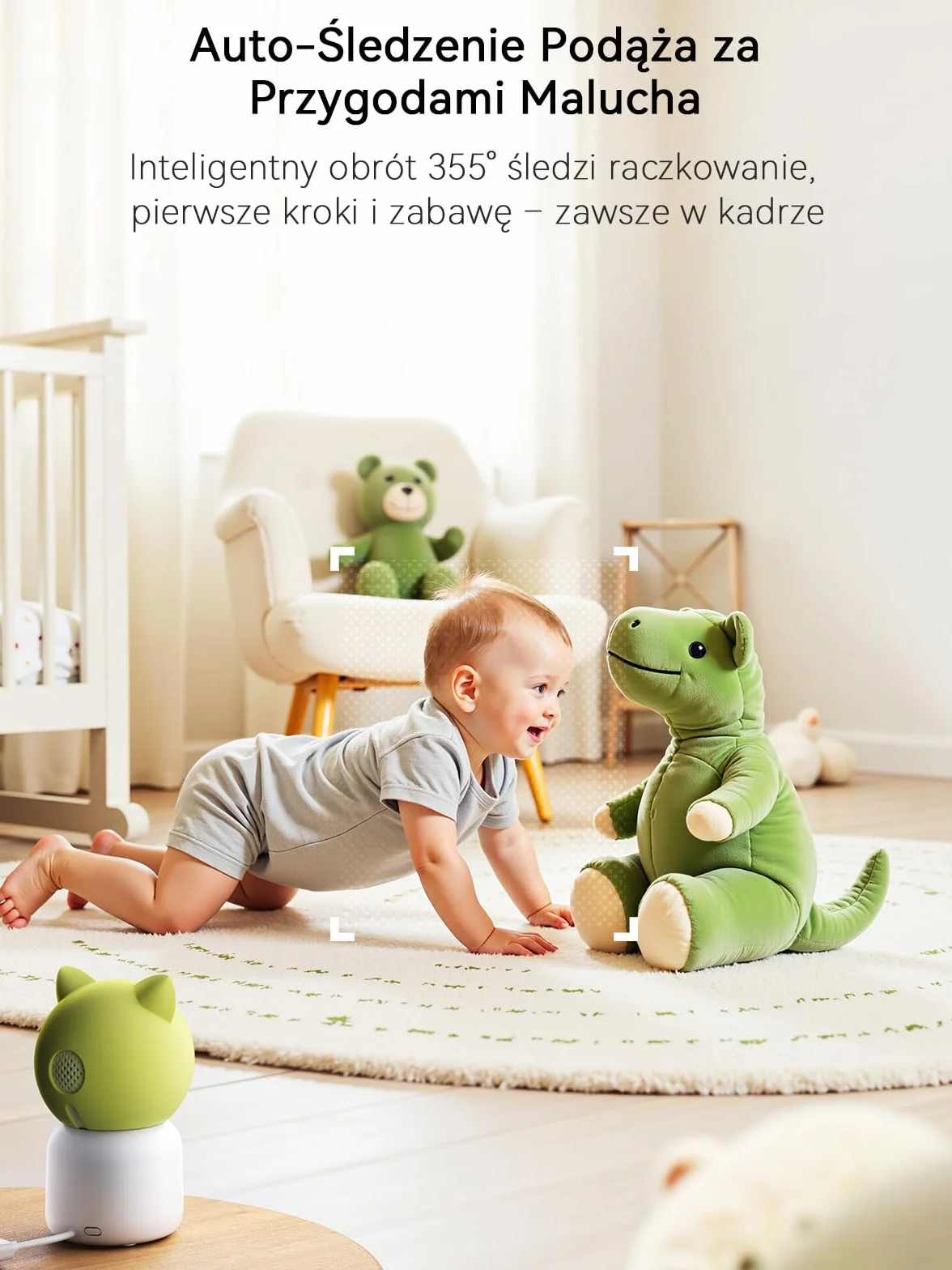 Outinput 2K 4MP Niania Elektroniczna - Elektroniczna Niania z Kamerą Obracaniem 355 °, Wykrywanie AI, śledzenie, Alerty Paszowe, 2 -drożne Rozmowy, Kołysanki, Kontrola Aplikacji