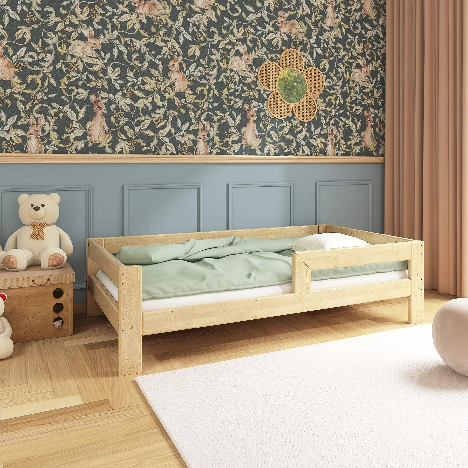 Need Sleep łóżko dziecięce 90x200 z barierkami z drewna świerkowego