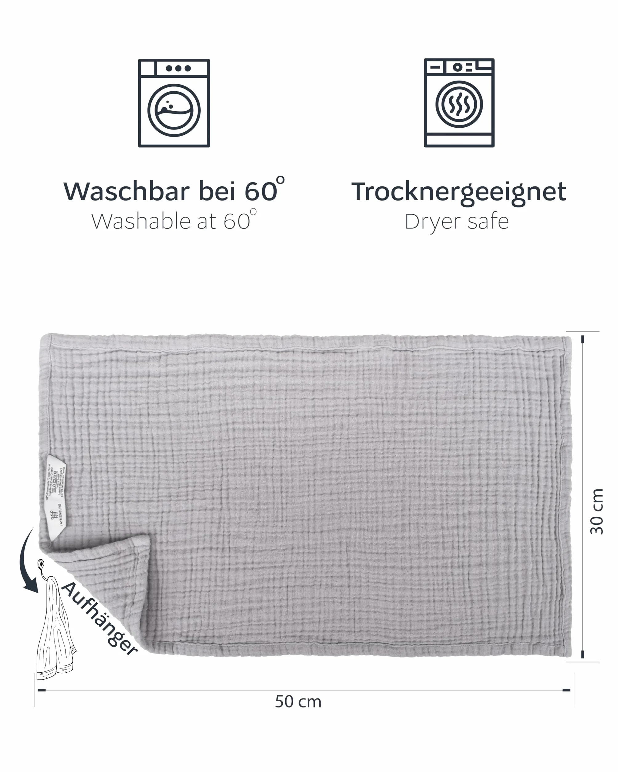 LAYNENBURG 10-częściowy zestaw ściereczek do ślinienia dla niemowląt z bardzo miękkiego muślinu – 100% bawełny – 30 x 50 cm – Oeko Tex 100 – muślinowe ściereczki do muślinu, pieluchy z muślinu lub
