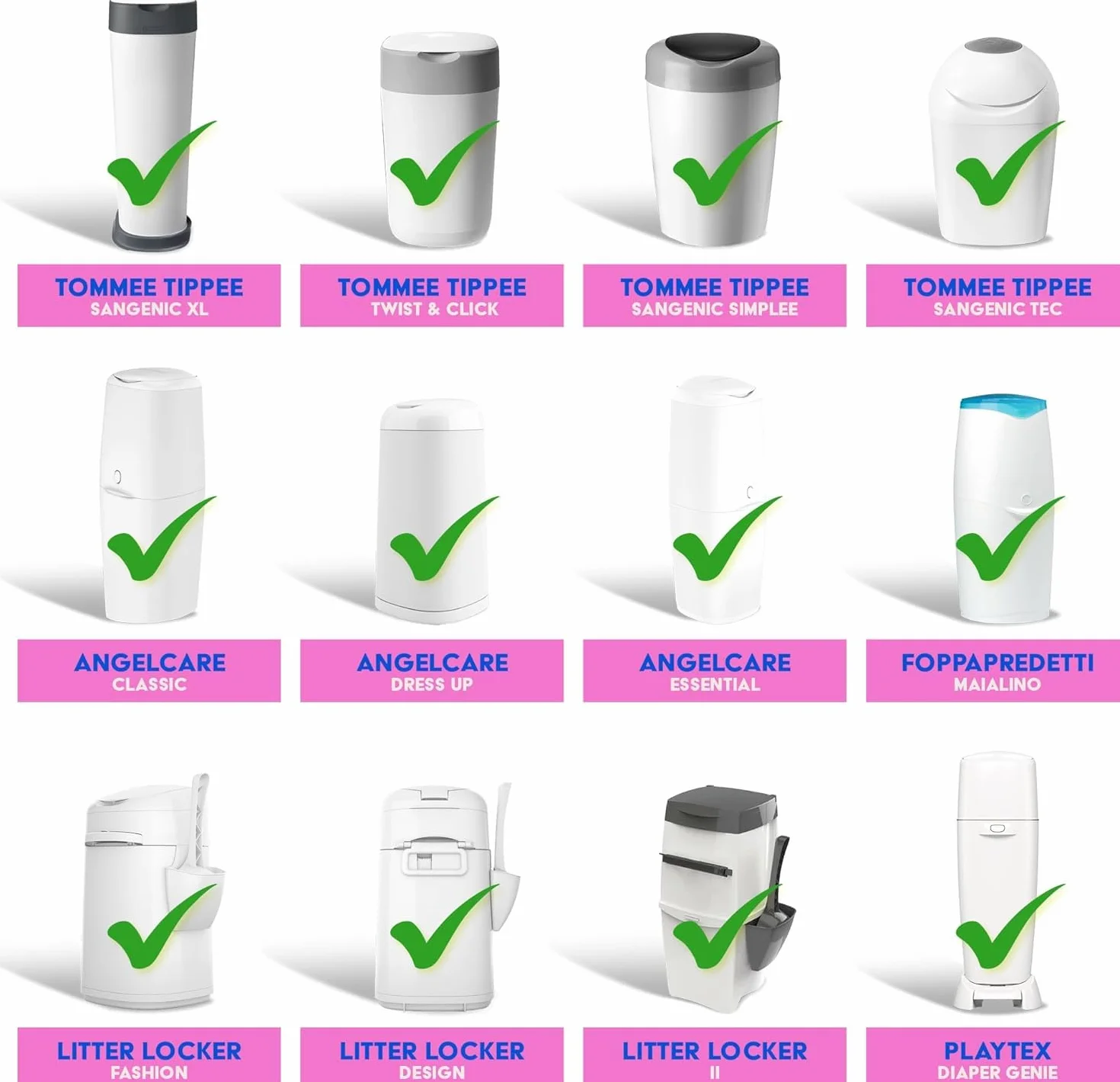 LillOne 3 bardzo długich 7-warstwowych wkładów do kosza na pieluchy - kompatybilne z Angelcare Tommee Tippee Twist & Click Simplee Tec LitterLocker - Opakowanie z 3 wkładami