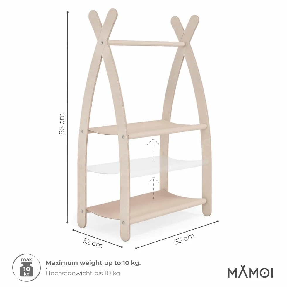 MAMOI® Wieszak na ubrania dla dzieci | Drążek na ubrania | Garderoba dla dzieci | Przechowywanie ubrań | Wieszak do pokoju dla dzieci | 100% ECO | Wyprodukowano w UE