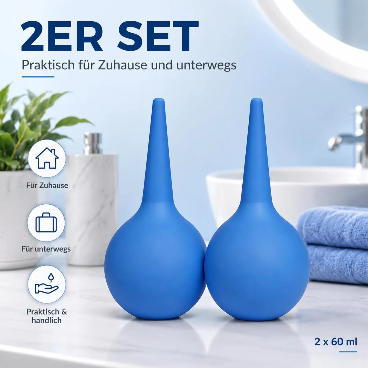Środek do czyszczenia uszu 60 ml, zestaw do czyszczenia uszu, silikonowy, do usuwania woskowiny, dla niemowląt, dzieci i dorosłych, 2 sztuki (niebieski)