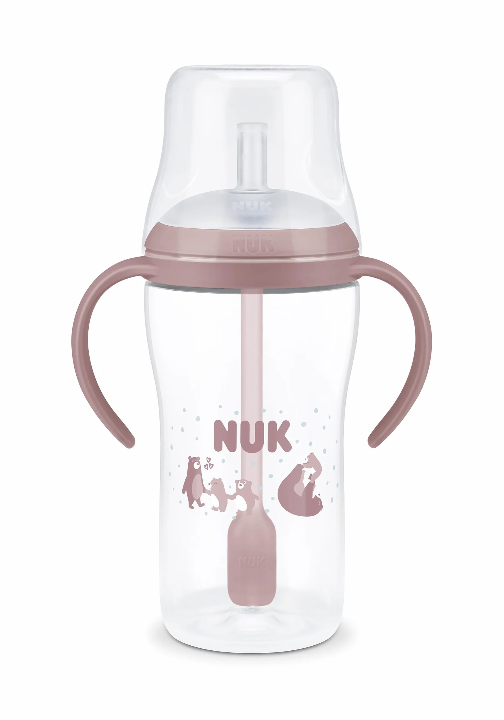 NUK Perfect Match Learner Butelka ze słomką | 8+ miesięcy | 260 ml | Nieprzeciekająca kubek ze słomką dla niemowląt | Antypoślizgowe uchwyty | Miś | 1 sztuka