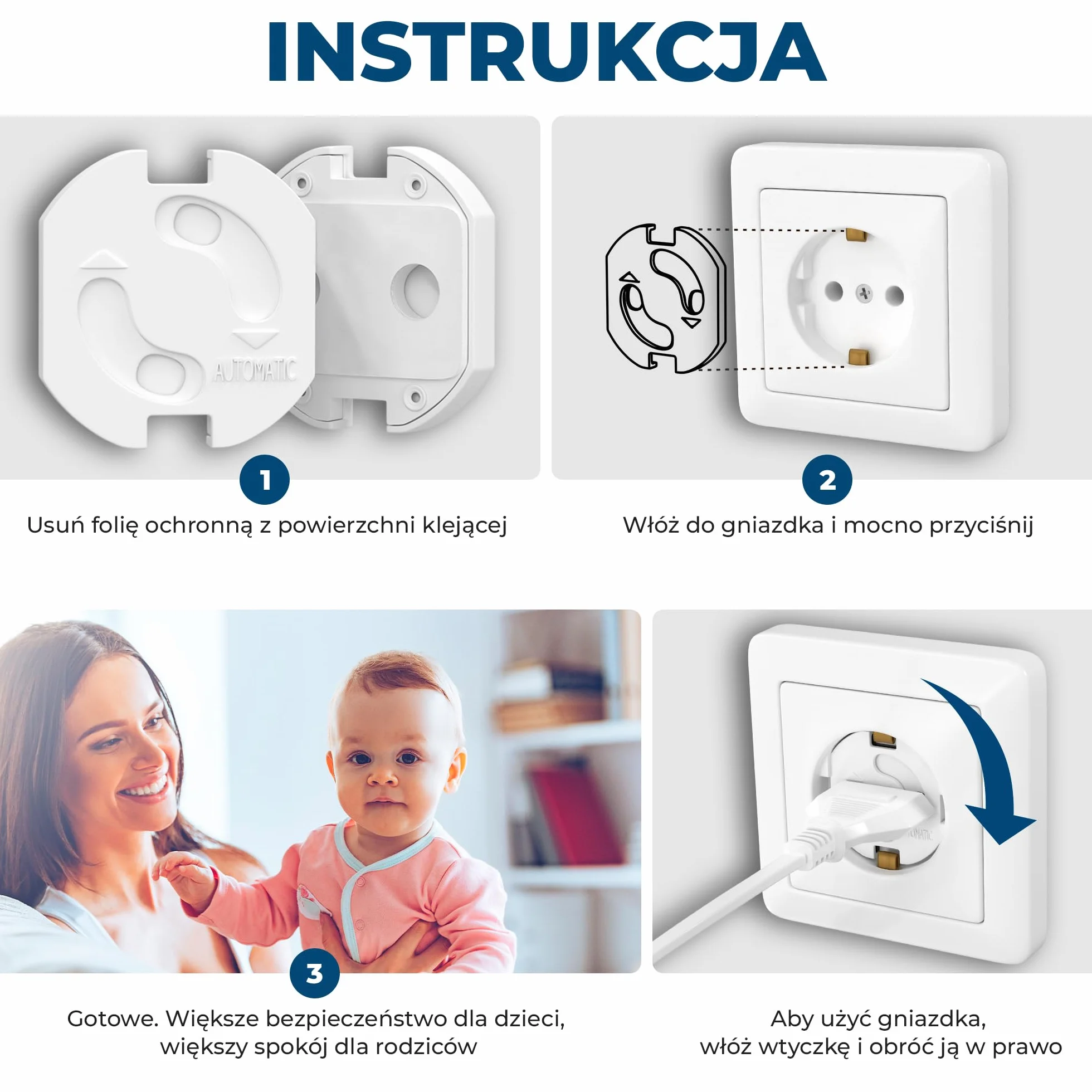 Hoffenbach 20x Ochrona gniazdek elektrycznych z mechanizmem obrotowym – Zabezpieczenie dla dzieci do gniazdek ściennych i osłon gniazdek – Ochrona bezpieczeństwa dla niemowląt i dzieci – Biały