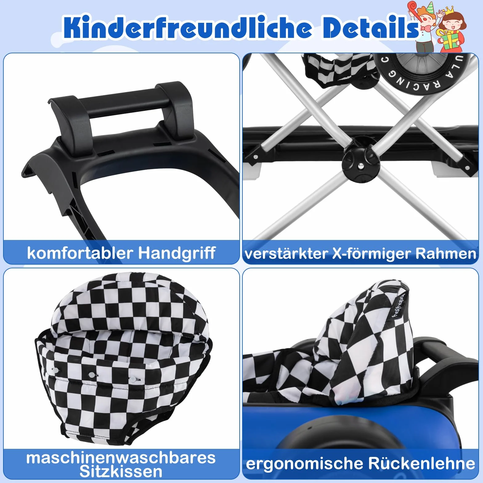 COSTWAY Pomoc w nauce chodzenia 4 w 1, wózek do nauki chodzenia, składany, z regulacją wysokości, Baby Walker w kształcie samochodu z kierownicą i pozytywką, wózek z kółkami dla dzieci w wieku 6-18