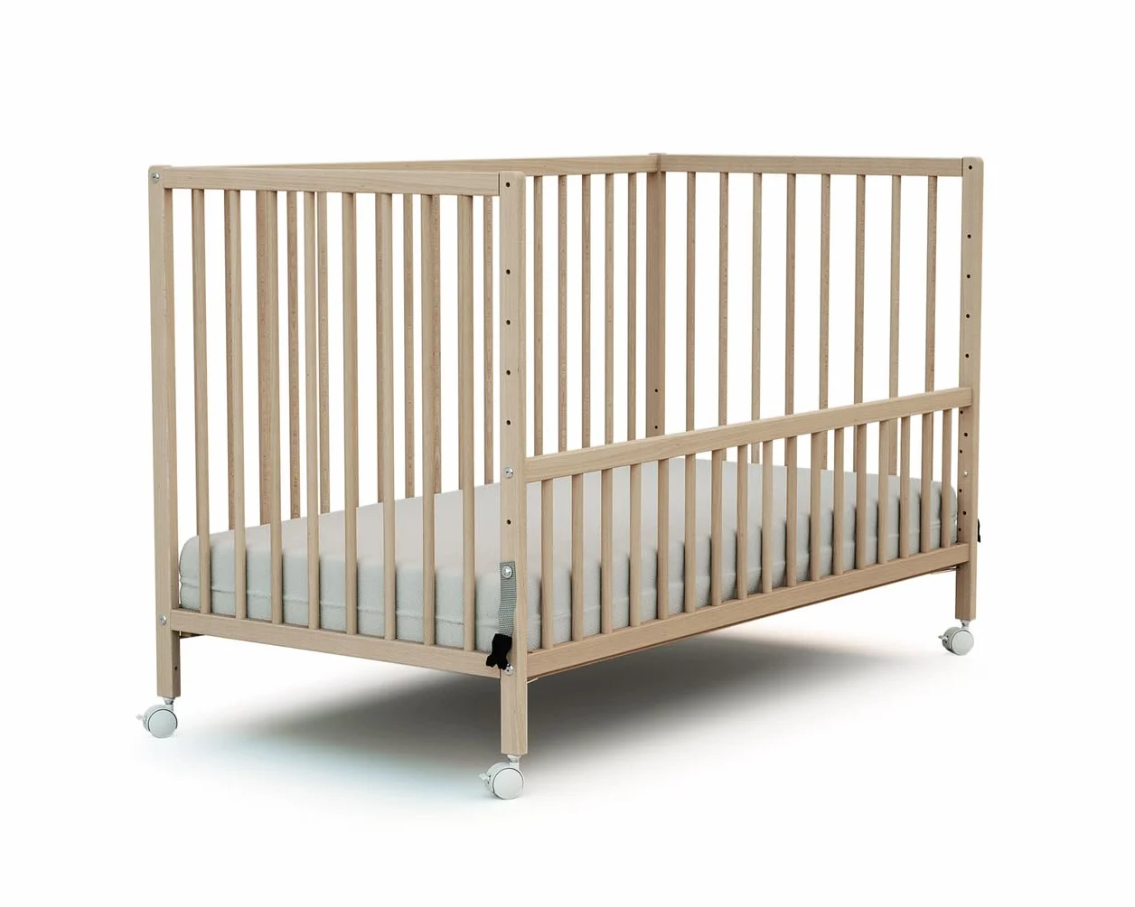 WEBABY - Drewniane łóżeczko dziecięce 60x120cm | Surowy Buk | Lite drewno | Od urodzenia | Regulacja wysokości | Łóżko barowe lub wspólne spanie | Komfort snu | Podstawa listwowa