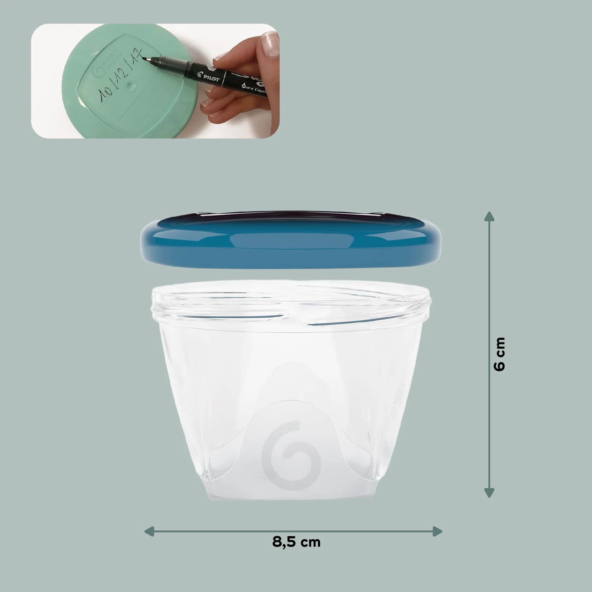 Babymoov A004308 Hermetyczne Pojemniki do Przechowywania Żywności dla Niemowląt, 6 x 180 ml, Wielokolorowe