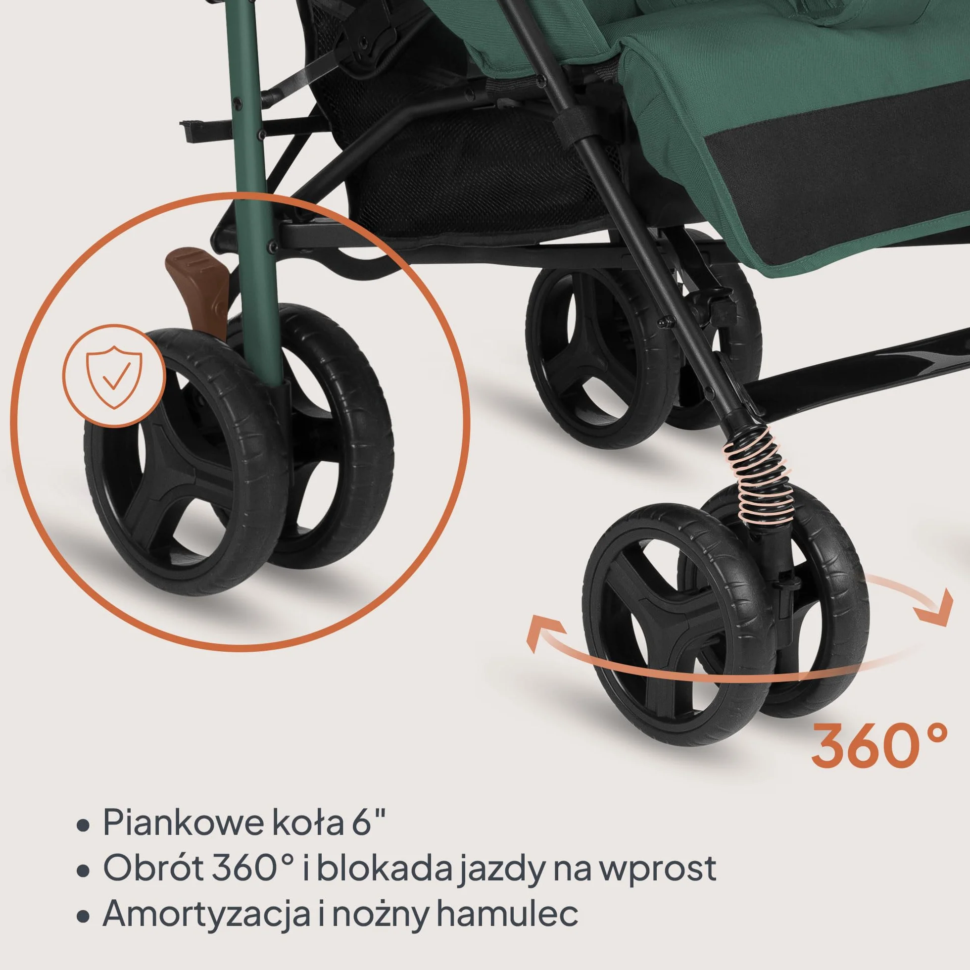 Lionelo Irma Wózek dziecięcy od 6 miesięcy, lekki 7 kg, pozycja leżąca, składany, z systemem składania jedną ręką, koła EVA 6" z amortyzacją i hamulcem, moskitiera, do 15 kg