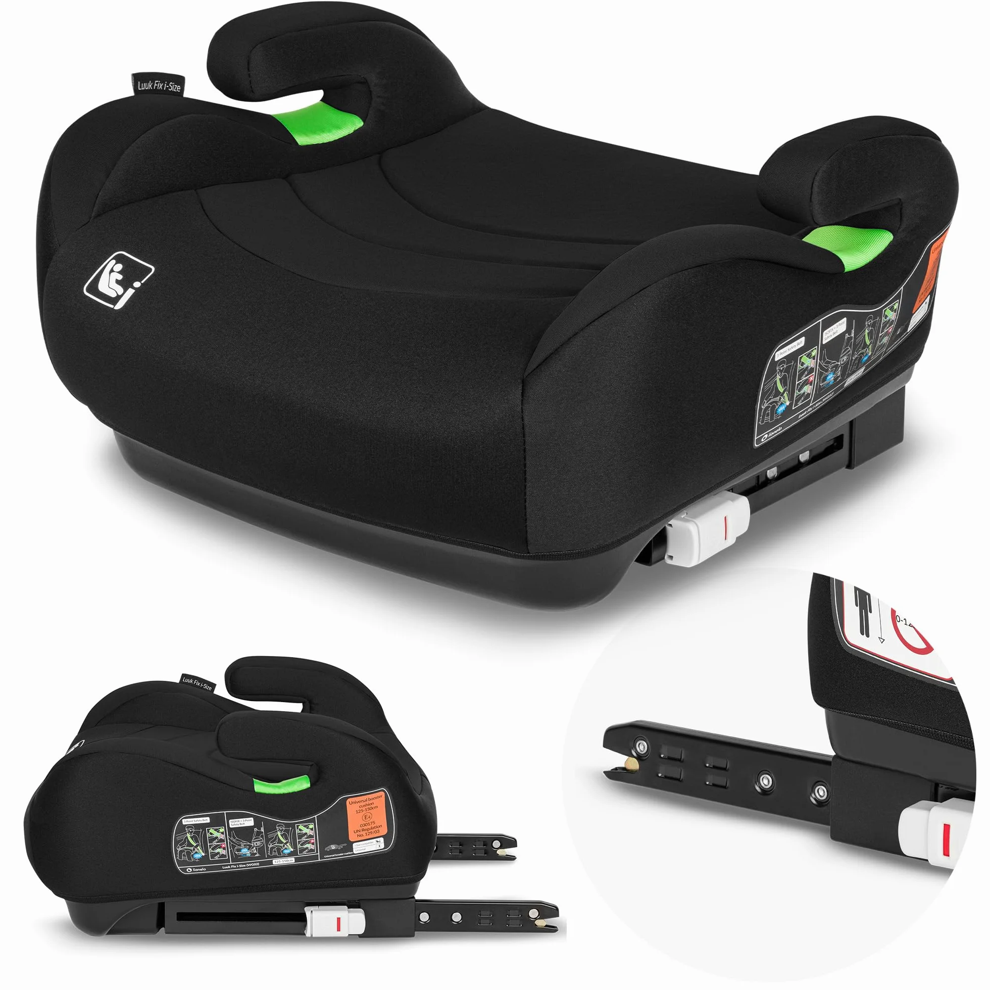 LIONELO LUUK FIX i-Size Podwyższający Fotelik Samochodowy dla Dzieci z ISOFIX, od 22 do 36 kg 125 – 150 cm, Grupa 2 i 3,Wygodne Siedzisko i Podłokietniki, Zdejmowany Pokrowiec