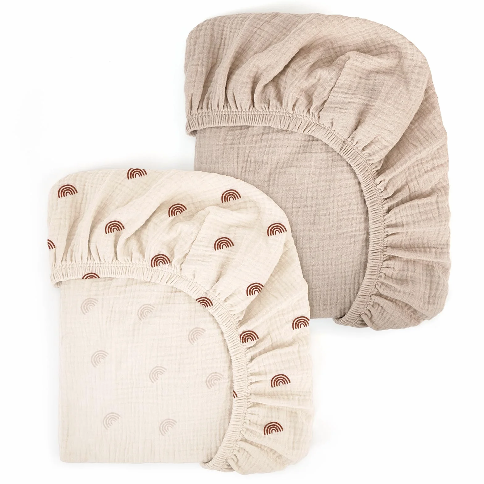Prześcieradło z gumką z bawełny muślinowej 80 x 40 cm, do wózka dziecięcego, do kosza Mojżesza, łóżeczka dziecięcego i dostawnego, dla chłopców i dziewczynek, 2 sztuki (Tęcza)