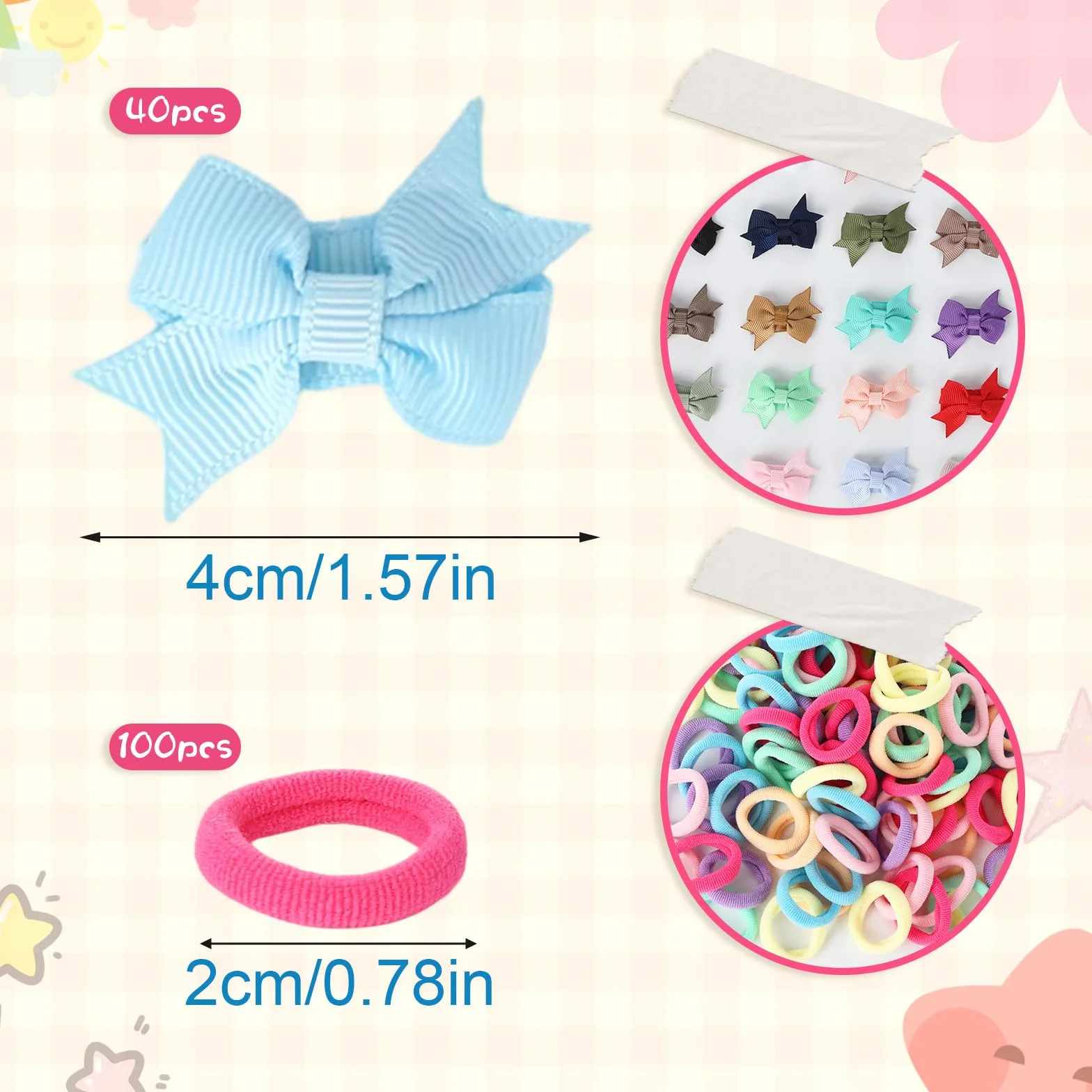 140 sztuk spinek do włosów dla niemowląt, gumki do włosów mini, 4 cm, kolorowe ozdoby do włosów, gumka do warkocza, dla małych dzieci, małych dzieci, noworodków