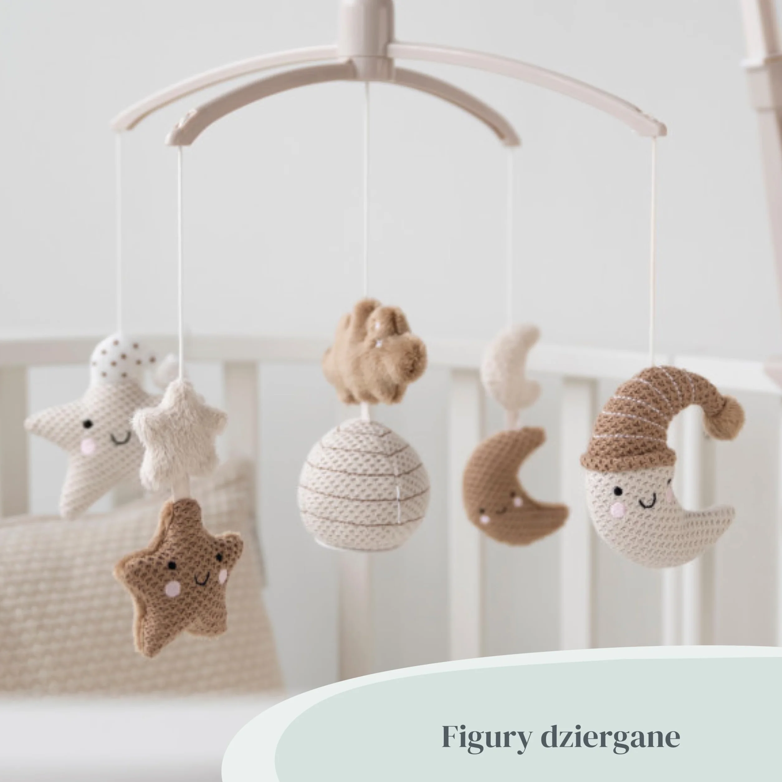 Baby's Only - Karuzela muzyczna Heaven dla niemowląt - Z figurkami dzianinowymi - Pozytywka z muzyką - Karuzela dla niemowląt z muzyką - Dla chłopców i dziewczynek - Clay/Warm Linen
