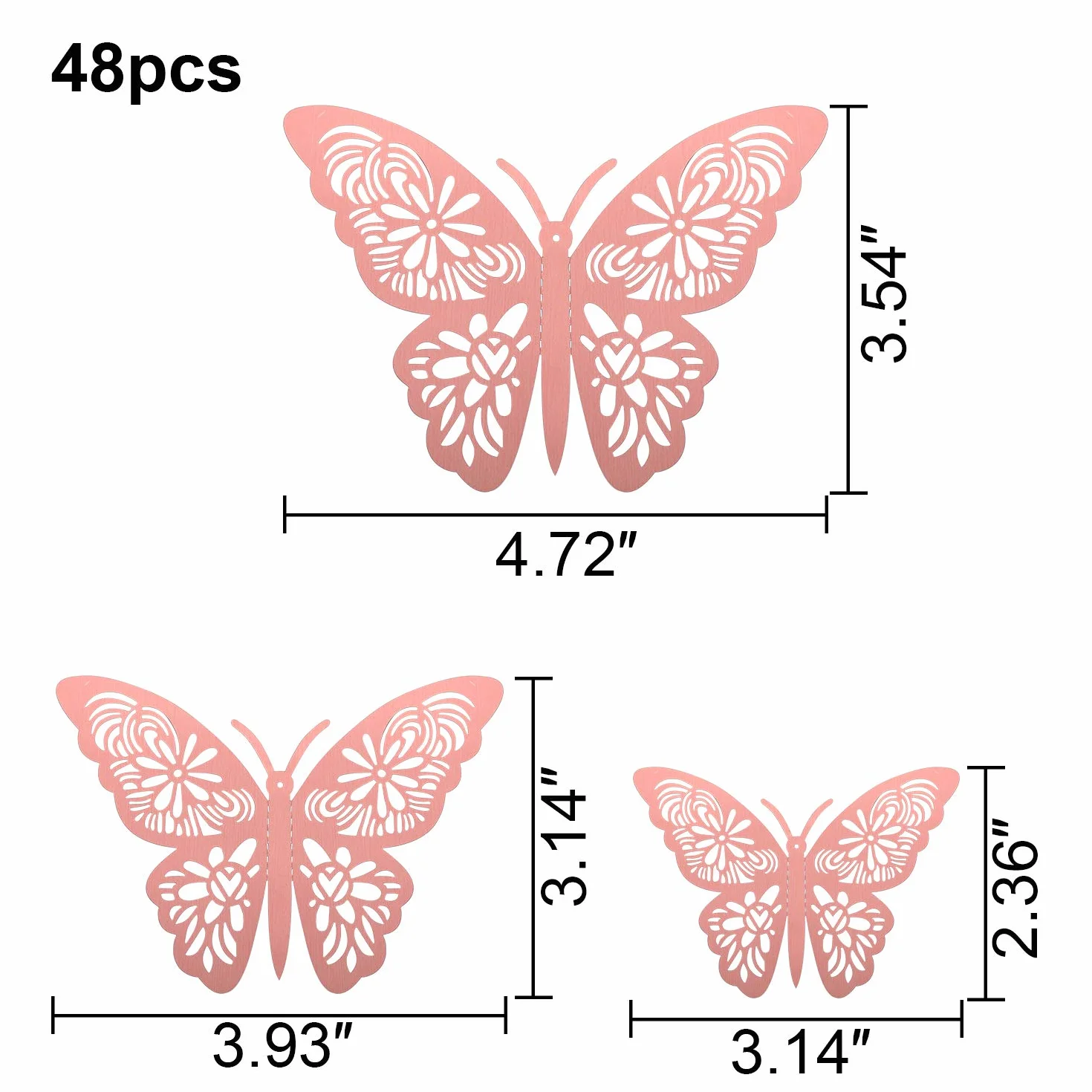 MWOOT Naklejki ścienne Motyl Dekoracja 3D, 48 sztuk Motyl Naklejki na przyjęcie urodzinowe ślub Dekoracja domu Różowy