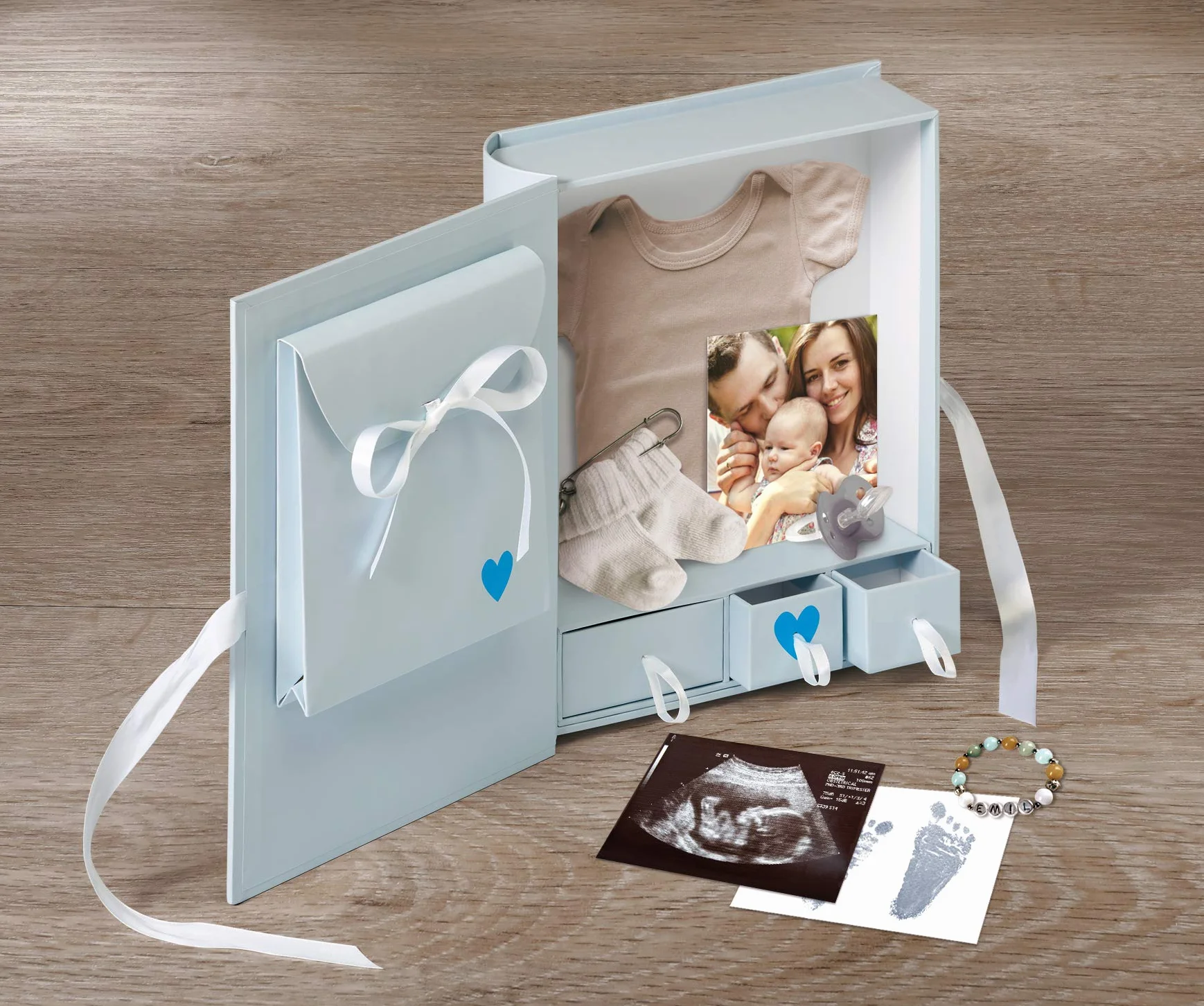 Walther Design Pudełka do przechowywania niebieskie 32 x 32 cm z tłoczeniem Baby Animal FB-148-L