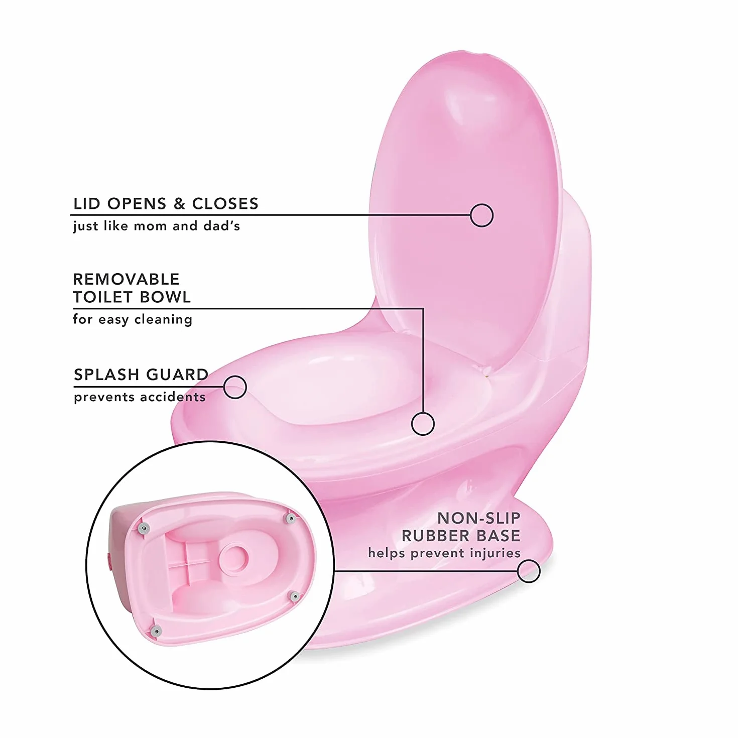 Nuby - My Real Potty – dziecięcy nocnik z hałasem płukania – trenażer toaletowy dla dzieci – z prawdziwym dźwiękiem i bateriami wchodzą w zakres dostawy – różowy – 18 miesięcy