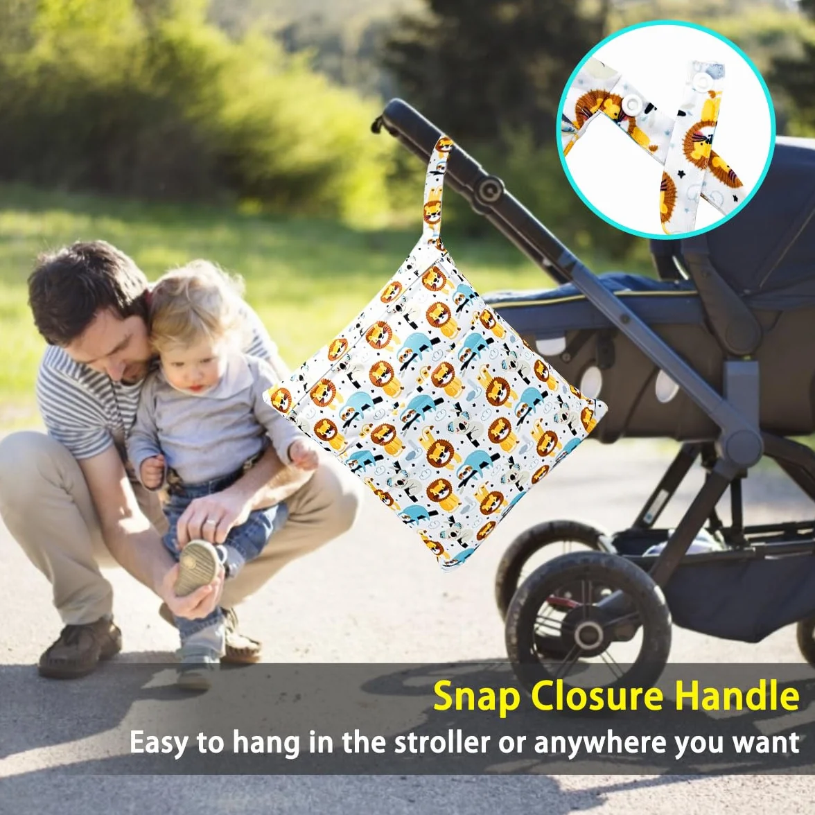 Wetbag, Torba na Pieluchy Wielokrotnego, 2 Pcs Organizerów na Pieluchy, Kieszeń na Mokro, Wodoszczelna Mokra Torba, Wet Dry Bag, Zmywalna na Siłownię Podróżną dla Niemowląt (Lew)