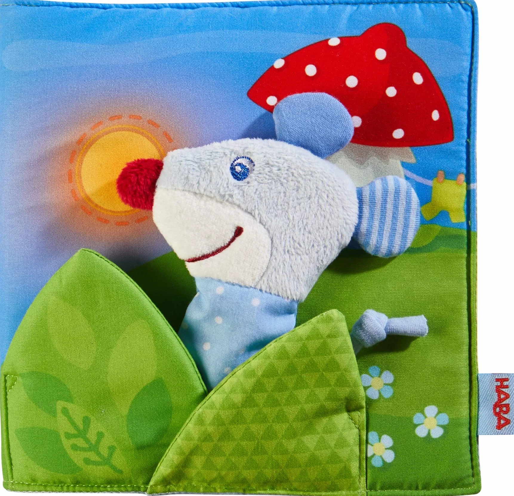HABA 304211 – książka materiałowa "Dobranoc", wiele radości z opowiadania dla dzieci od 6 miesięcy, łącznie z myszką jako figurką na palec, świetny prezent z okazji narodzin i chrztu