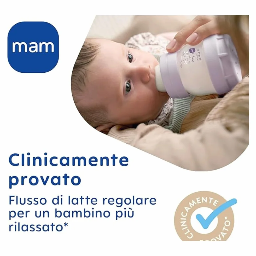 MAM Butelka Easy Start 320 ml (zestaw 2 sztuk), butelka antykolkowa do karmienia piersią, redukuje pęcherzyki powietrza i ryzyko kolki, akcesoria dla niemowląt od 4 miesięcy ze smoczkiem rozmiar 3