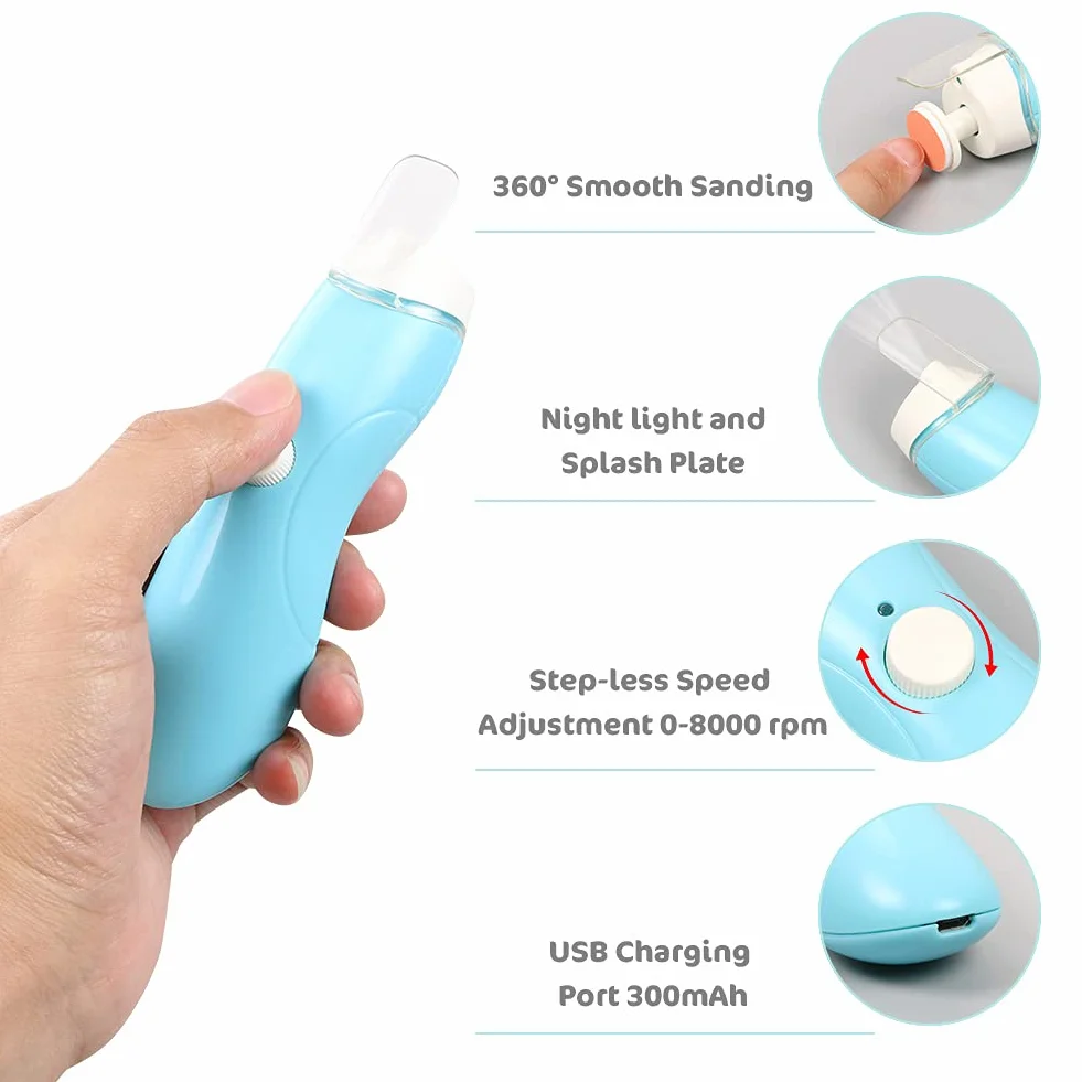 Vicloon Pilnik do paznokci dla niemowląt, elektryczny trymer do paznokci 11 w 1, zestaw do manicure, światło LED, cichy design, zestaw obcinaczy do paznokci dla niemowląt z 9 głowicami szlifierskimi i