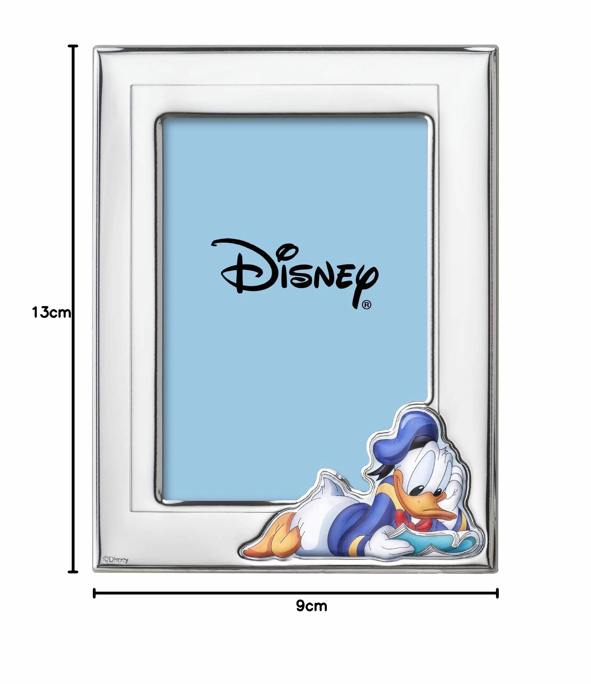 Disney Baby – ramka na zdjęcia ze stojakiem – srebrna – idealna na stolik nocny w pokoju dziecięcym – idealna jako prezent na chrzciny lub urodziny – wzór kaczki Donalda
