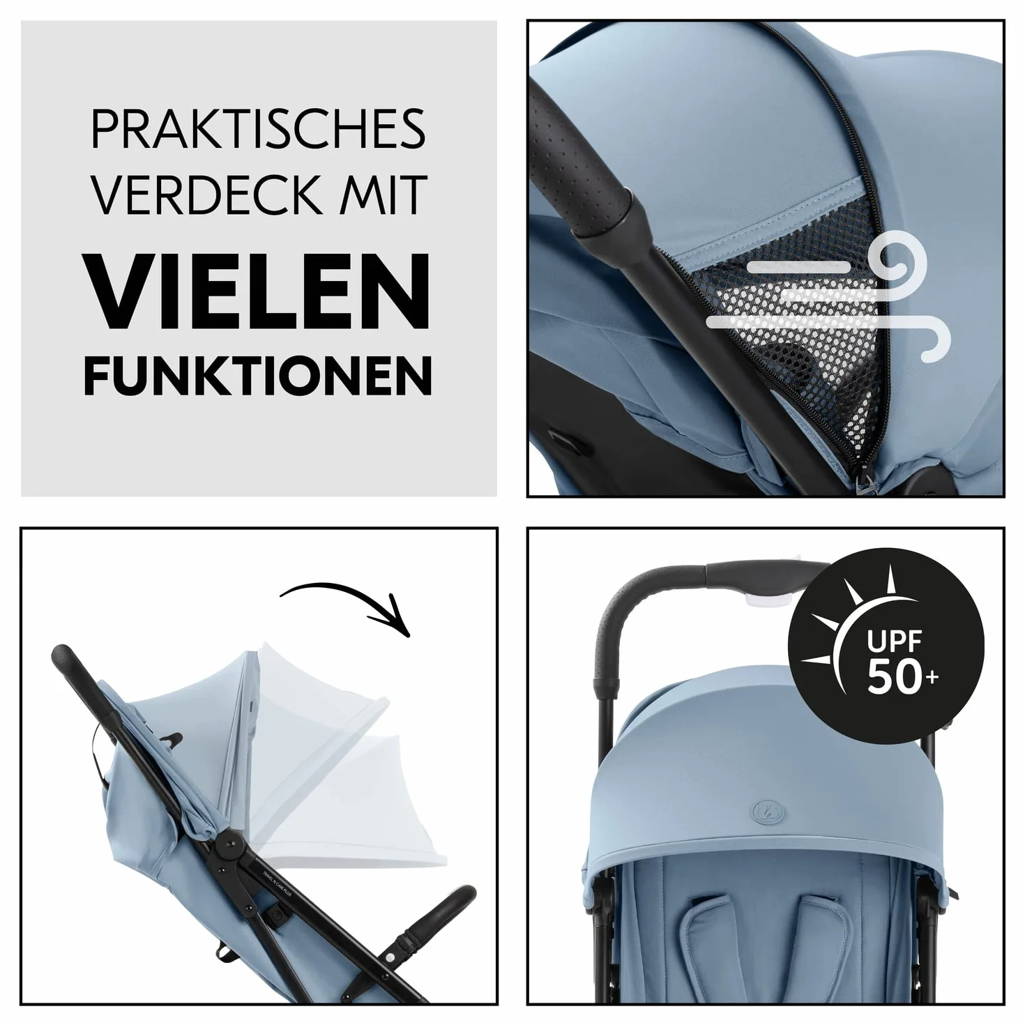 Hauck Wózek podróżny Travel N Care Plus z funkcją leżenia, tylko 7,2 kg, ochrona przed promieniowaniem UV 50+, obciążenie do 25 kg (22 kg dziecka + kosz 3 kg), mały składany (Dusty Blue)