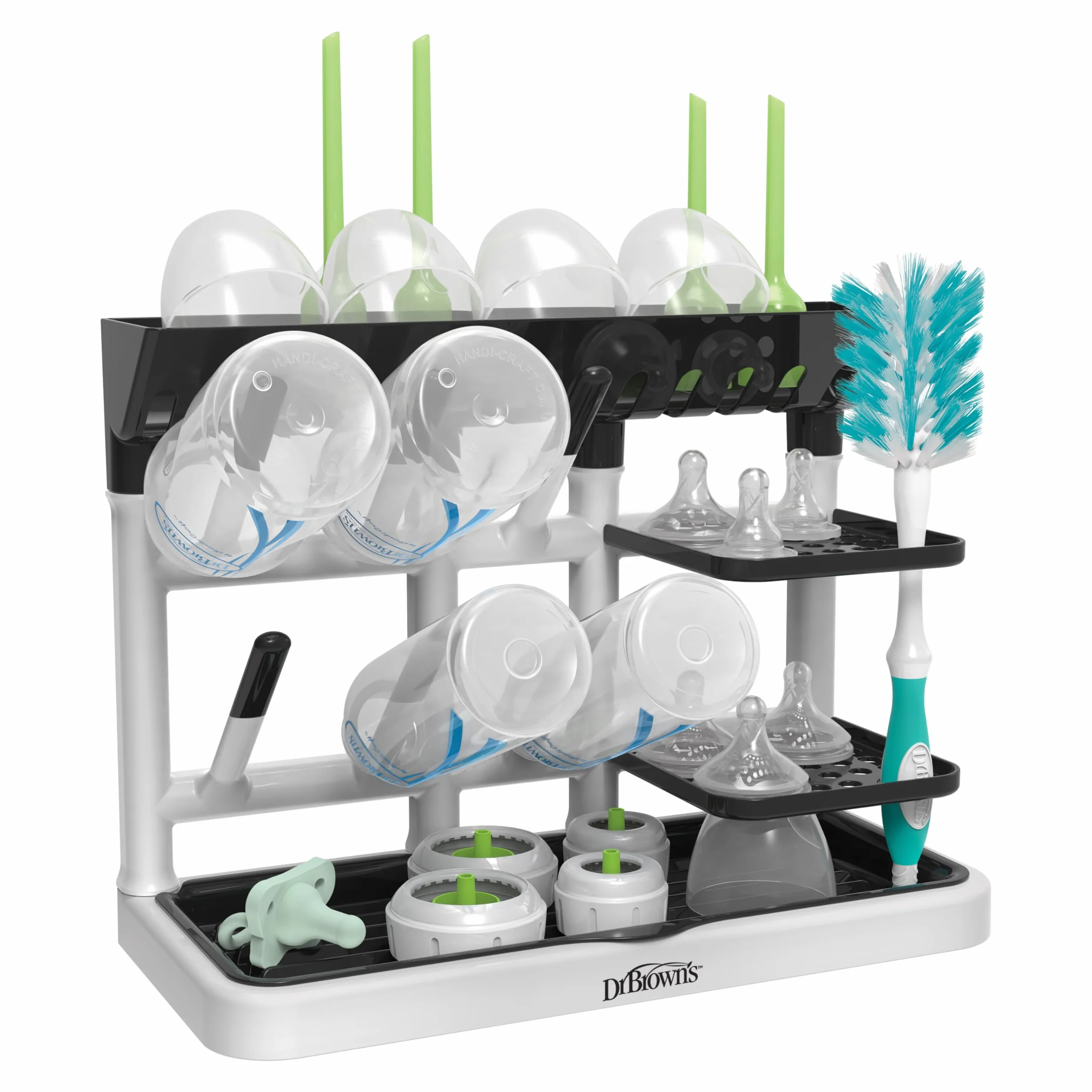 Dr. Brown's Drying Tower, Stand-Up Drying Rack, Countertop Baby Bottle Drying with Organized Storage for Baby Essentials, Space Saving Vertical Rack