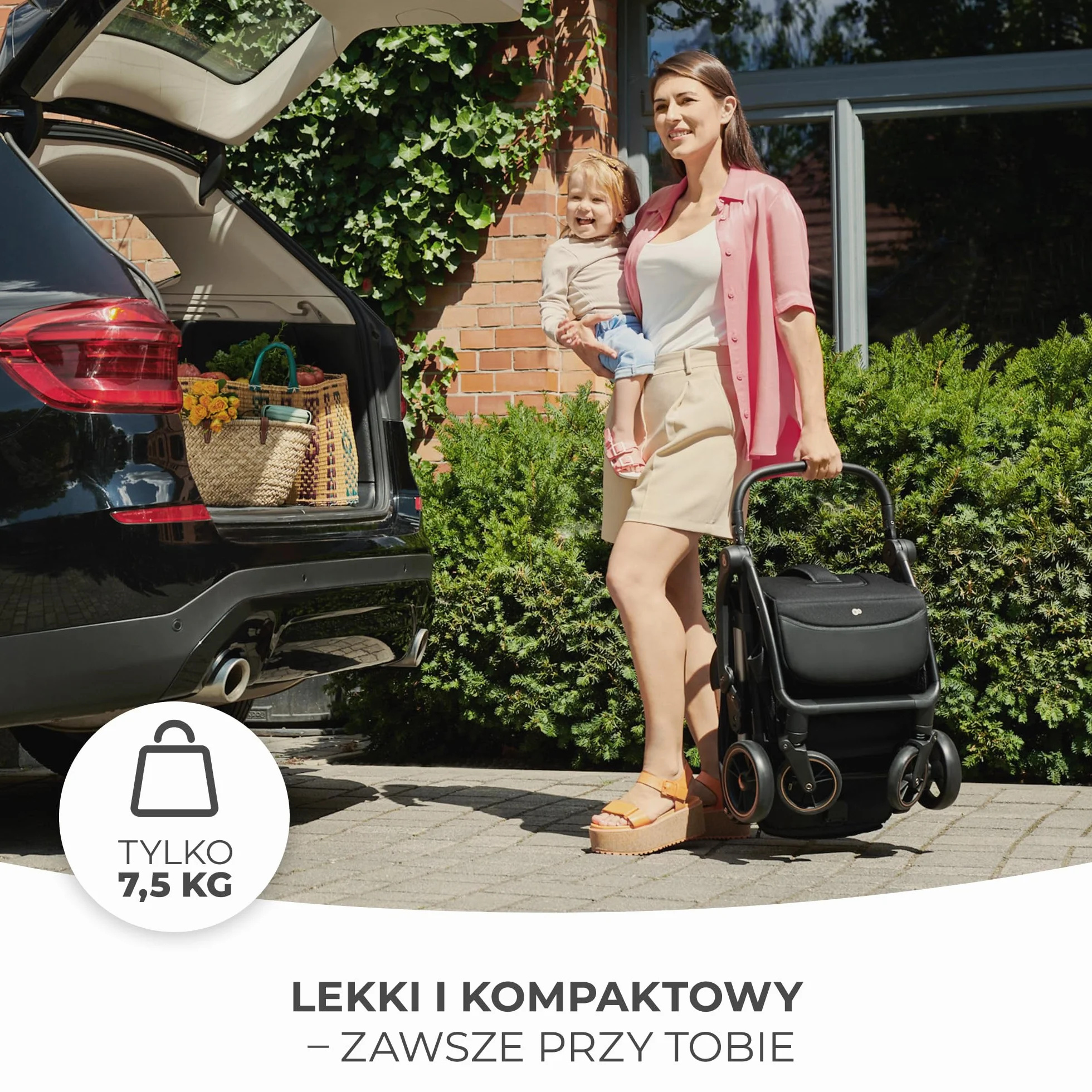 Kinderkraft APINO Lekka Spacerówka, Wózek dziecięcy, Idealny na podróż, AUTO FOLDING, Składany, Kompaktowy, Lekki, Tylko 7,5kg, Wodoodporna budka, Regulacja oparcia, obciążenie do 24kg, Beżowy