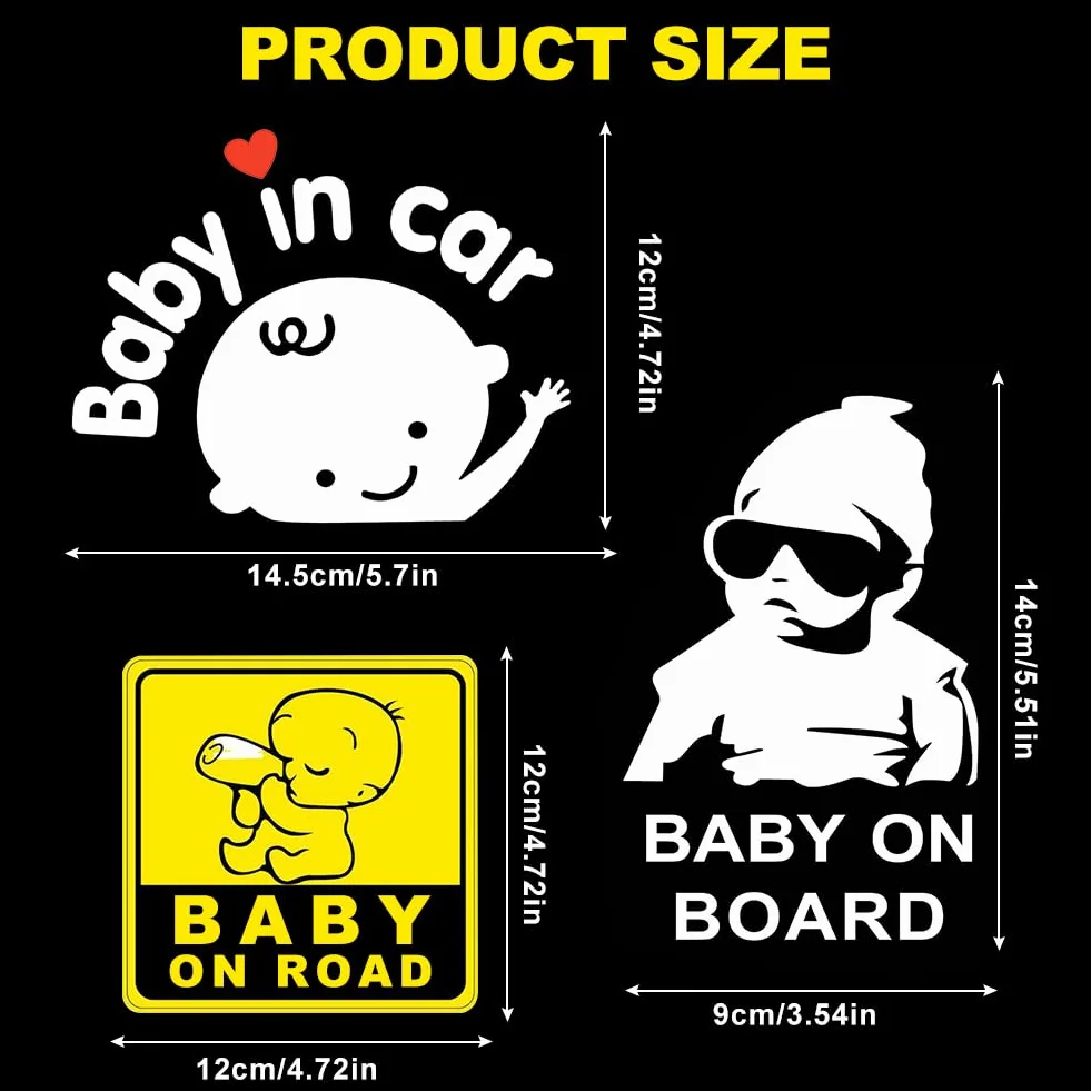 Baby On Board Naklejka do samochodu, 3-pak odblaskowych naklejek na samochód dla niemowląt nowość znak bezpieczeństwa dziecka na pokładzie znak samochodowy dziecko w samochodzie ostrzeżenie na