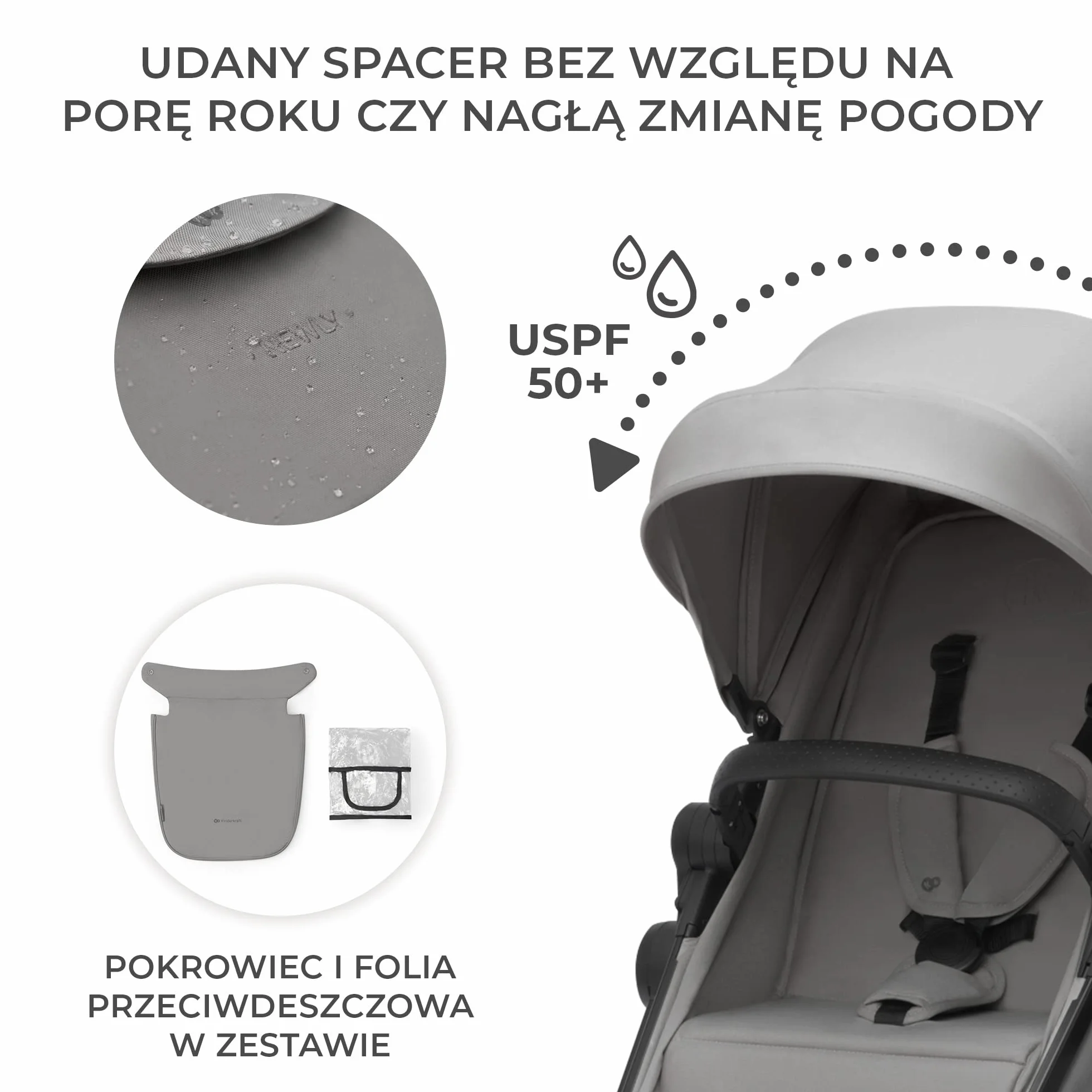 Kinderkraft NEWLY 3w1, wielofunkcyjny wózek dziecięcy, Travel System, funkcja spacerówki, fotelik samochodowy, akcesoria, regulacja oparcia, filtr UPF50+, lekki, od urodzenia do 22 kg, szary