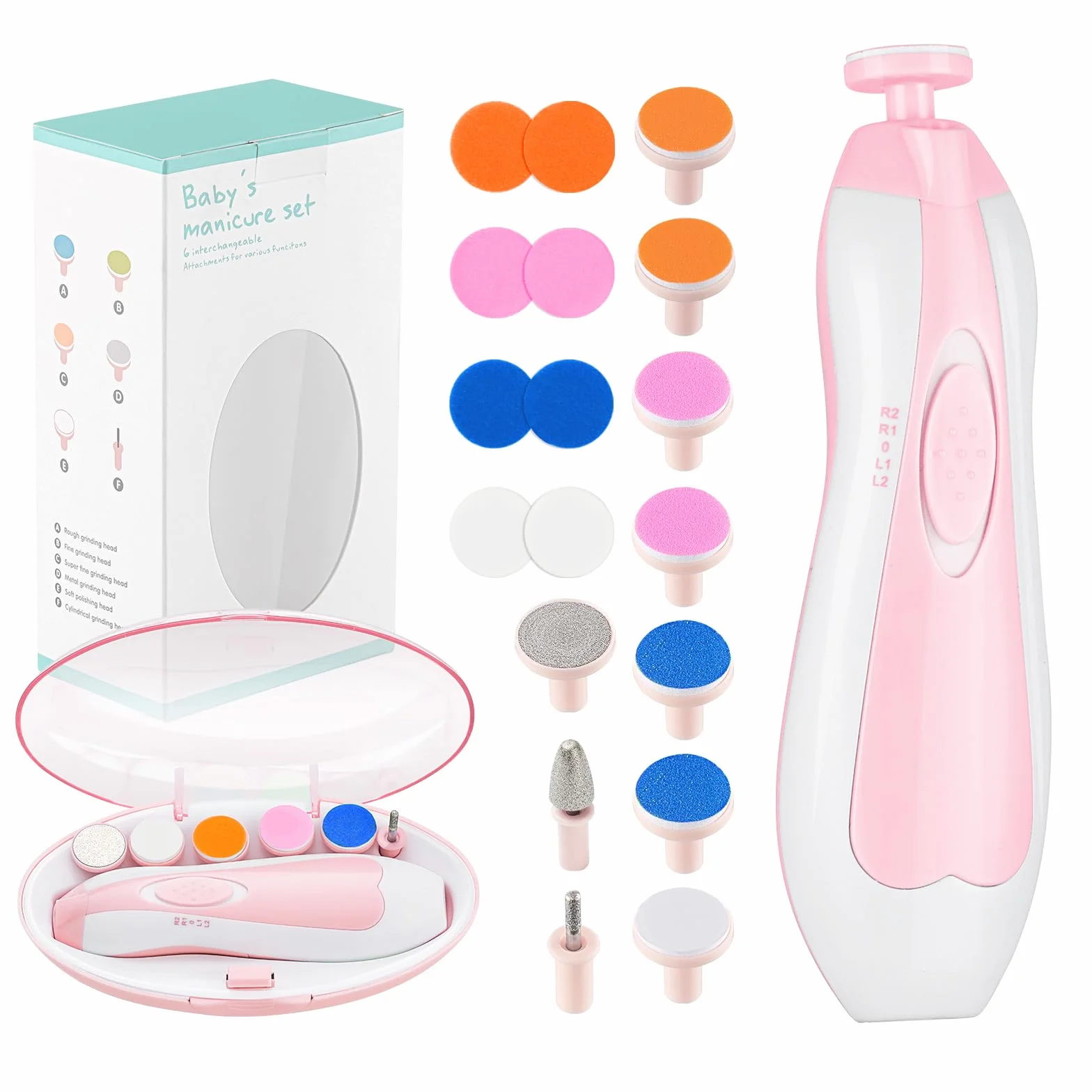 Baby Nail Clipper 20 in 1, Electric Baby Nail Trimmer,Baby Nail File Kit with Extra 12 Replacement Pads,Trim Polish Grooming Kit for Newborn Infant Toddler or Adults Toes Fingernails Care,Pink