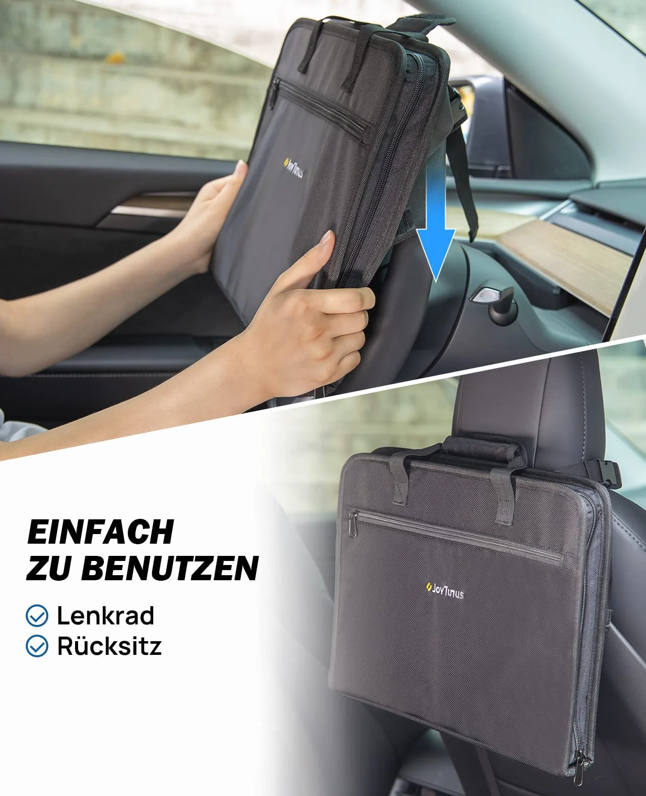 JOYTUTUS Biurko samochodowe 3 w 1 z uchwytem na napoje na kierownicę, wielofunkcyjny uchwyt na laptopa do pracy, jedzenia, torba biurowa dla dzieci, osób dojeżdżających do pracy, dla rodziny